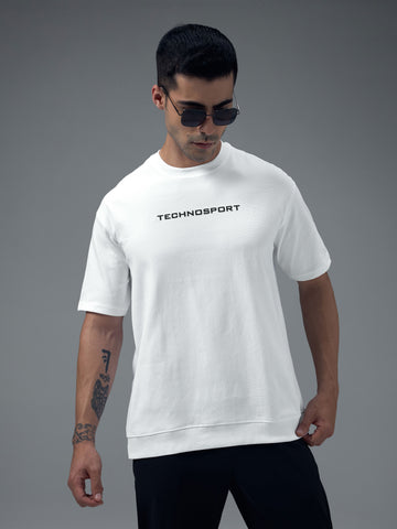 Men Printed Oversized Round Neck Sports T-shirt with ELASTO PLUS
