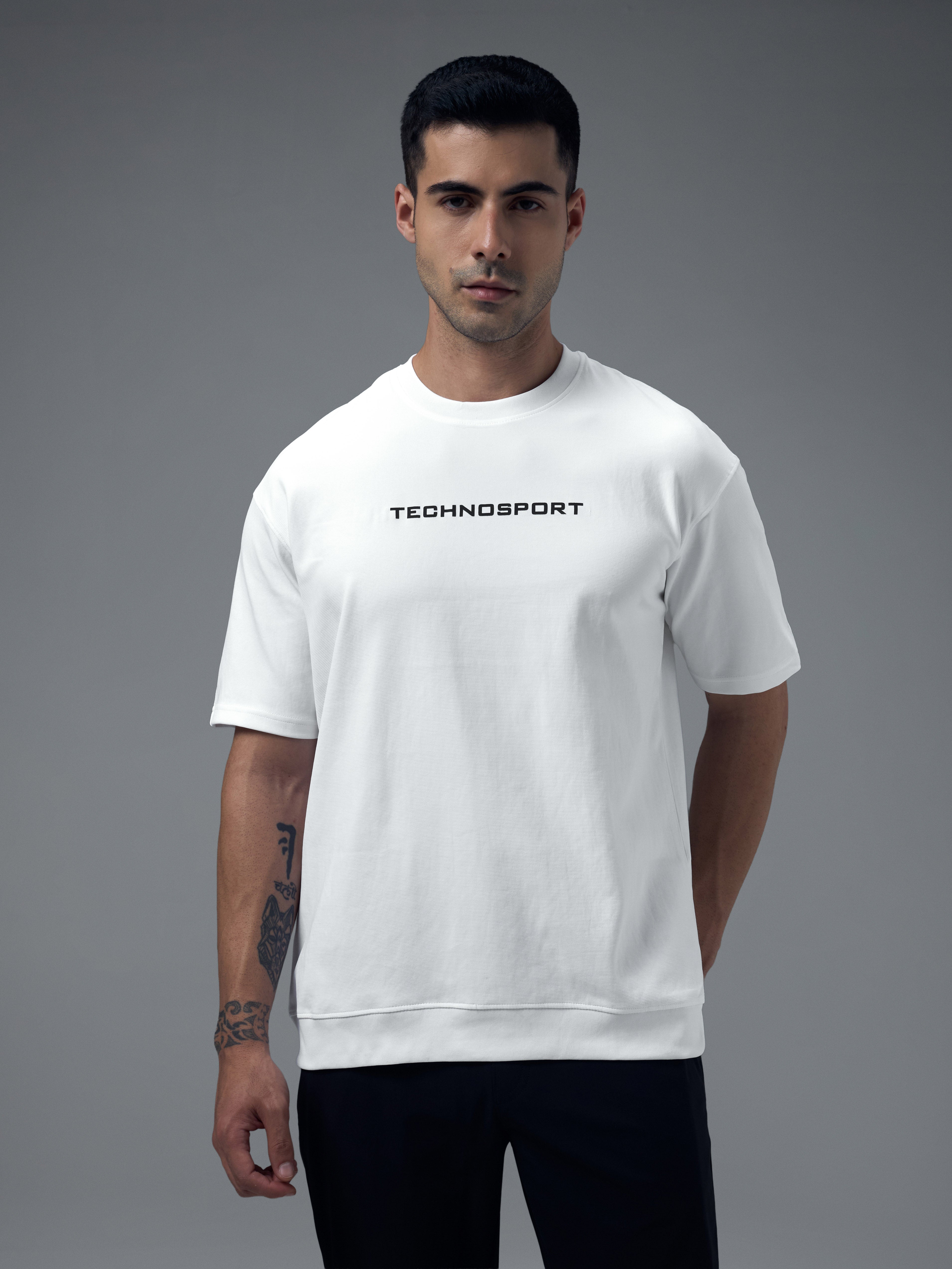 Men Printed Oversized Round Neck Sports T-shirt with ELASTO PLUS