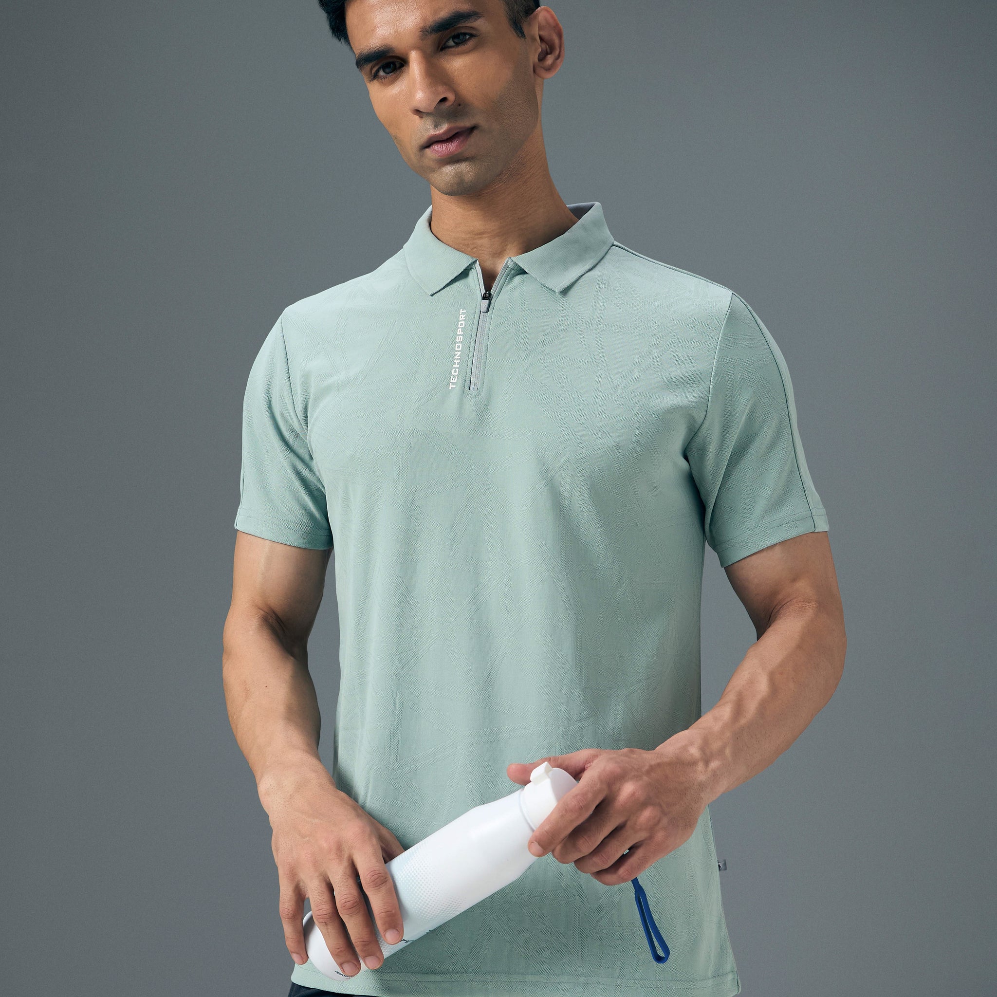 Men Jacquard Slim Fit Polo Sports T-shirt with MATPIQ