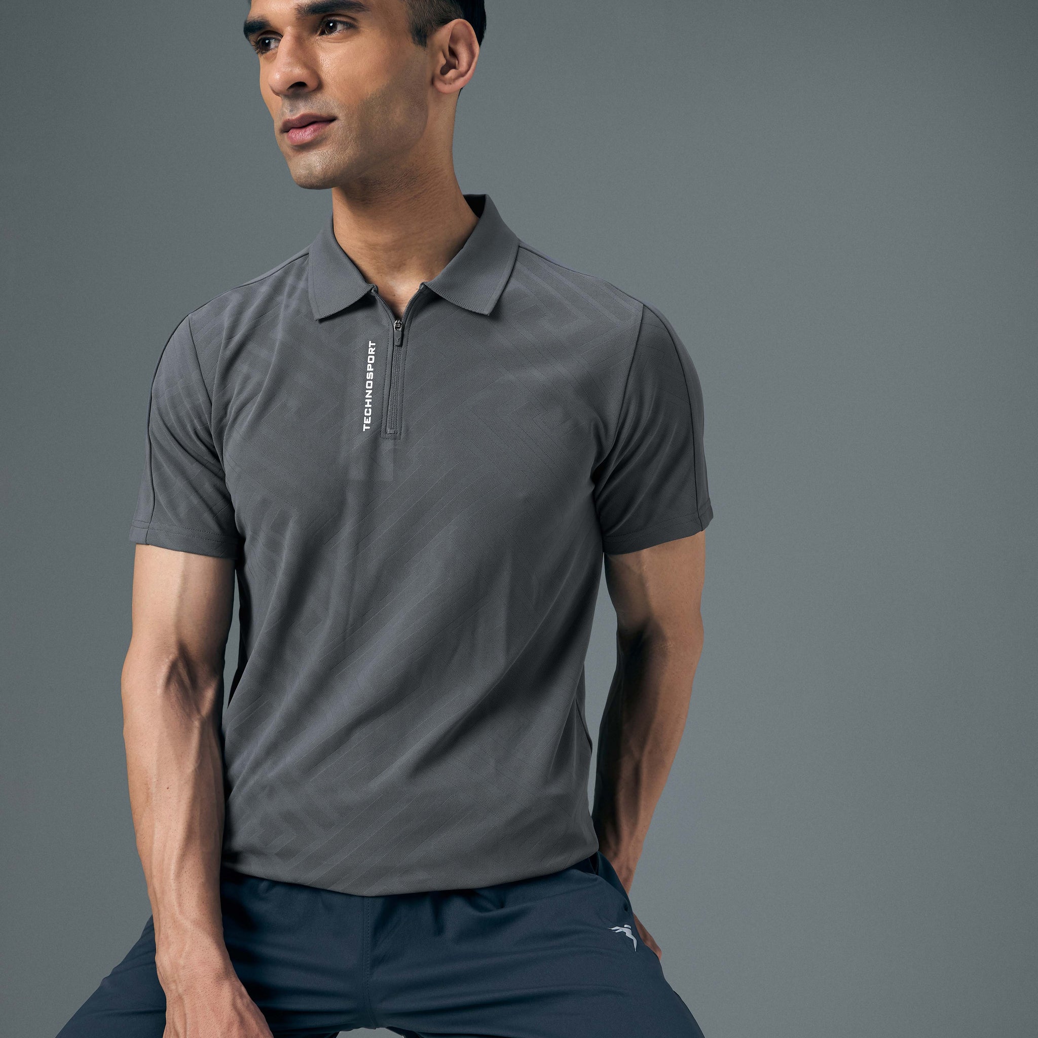 Men Jacquard Slim Fit Polo Sports T-shirt with MATPIQ