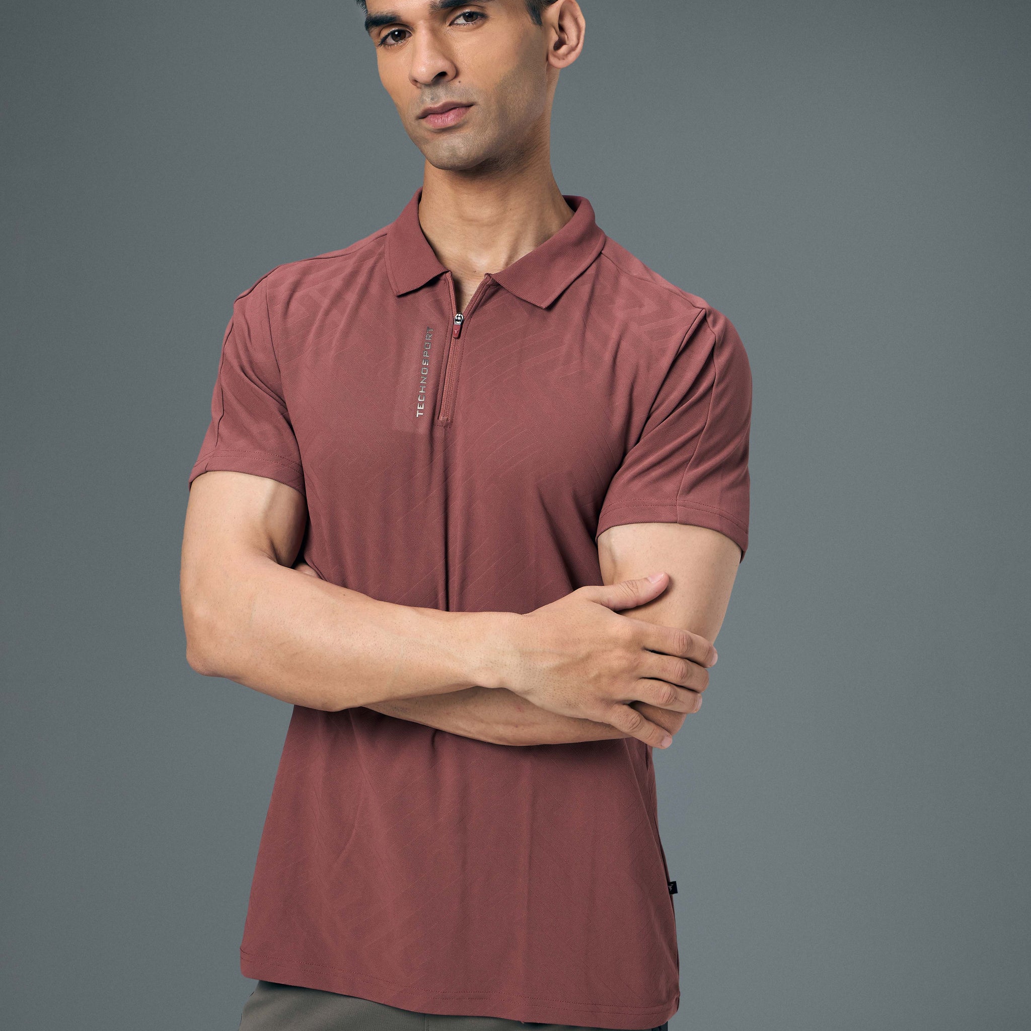 Men Jacquard Slim Fit Polo Sports T-shirt with MATPIQ