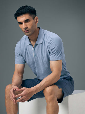 Men Jacquard Slim Fit Polo Sports T-shirt with MATPIQ