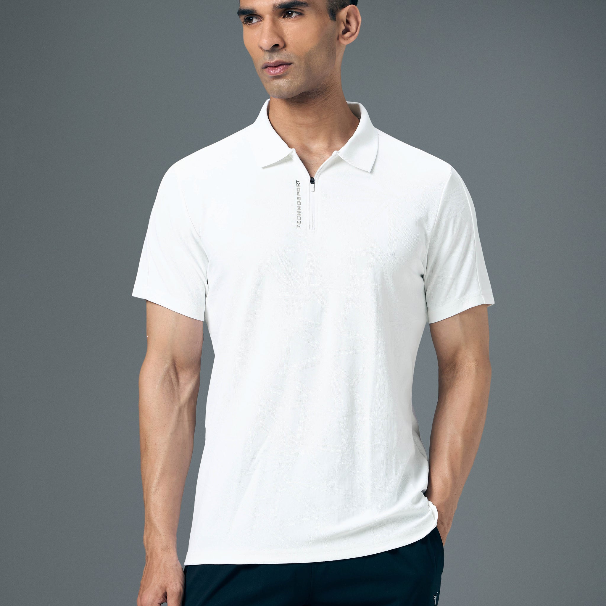 Men Jacquard Slim Fit Polo Sports T-shirt with MATPIQ