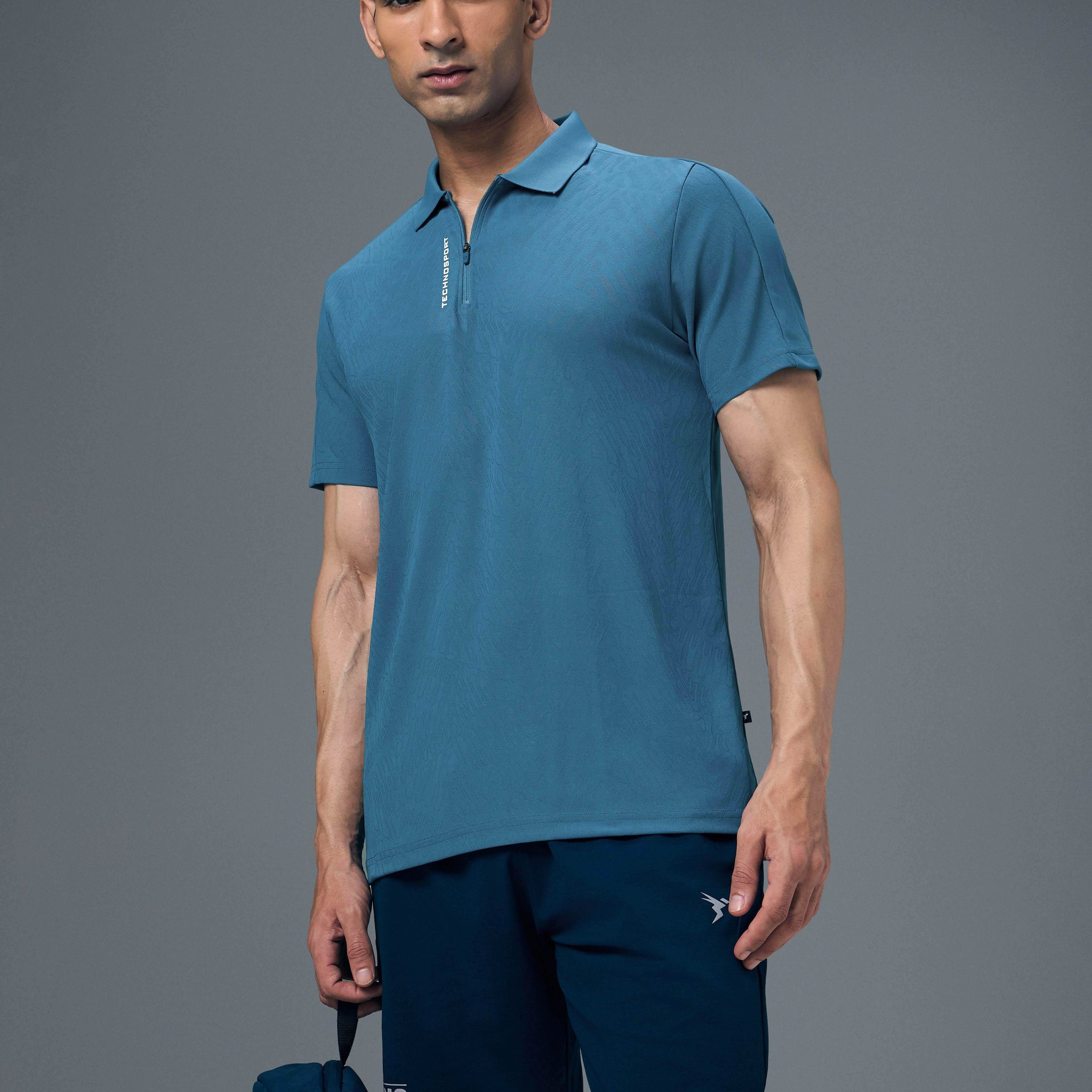 Men Jacquard Slim Fit Polo Sports T-shirt with MATPIQ