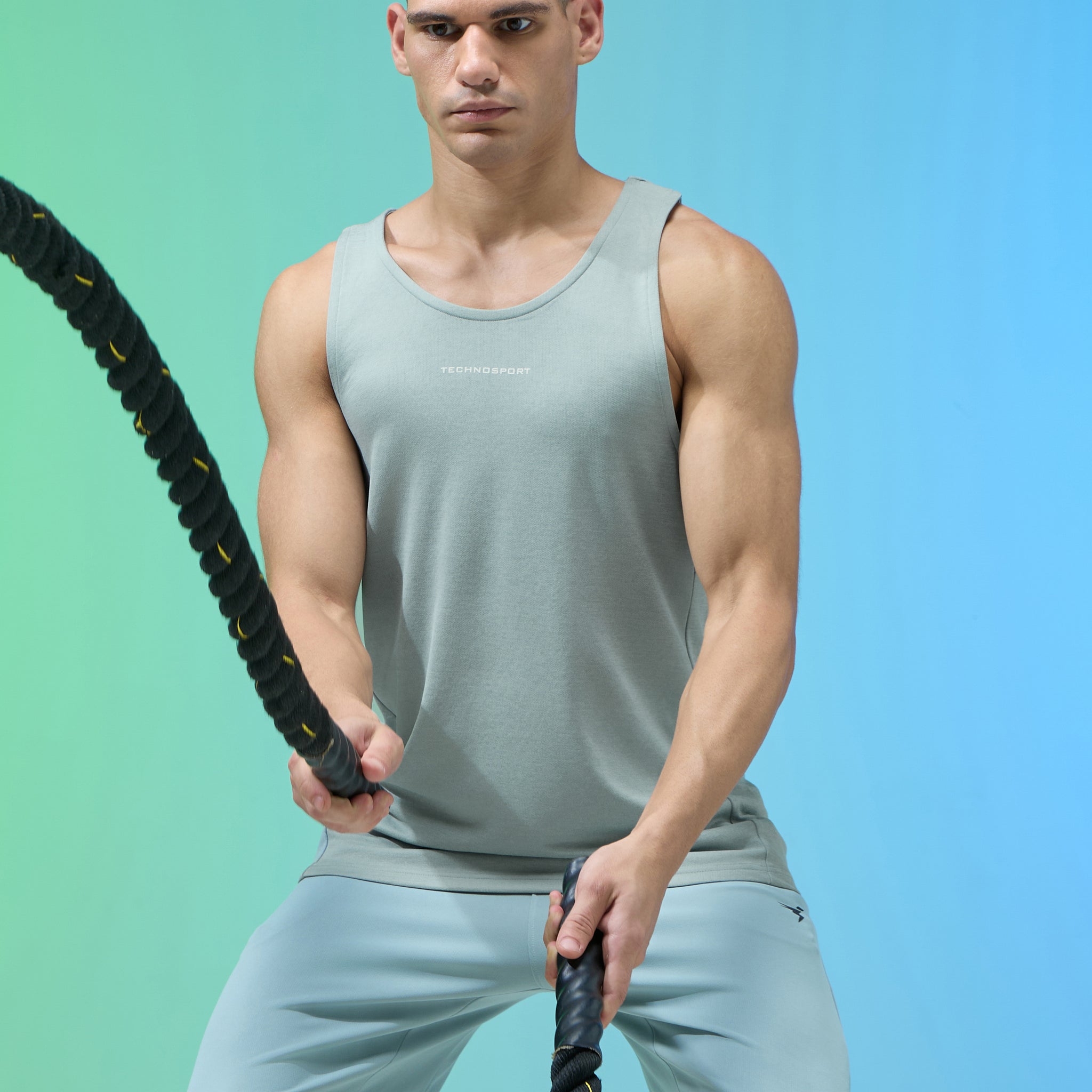 Men Melange Slim Fit Round Neck Sports Innerwear Vest with DOUBLE COOL