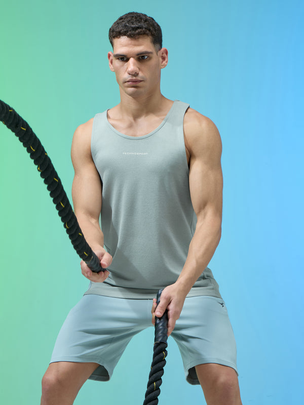 Men Melange Slim Fit Round Neck Sports Innerwear Vest with DOUBLE COOL