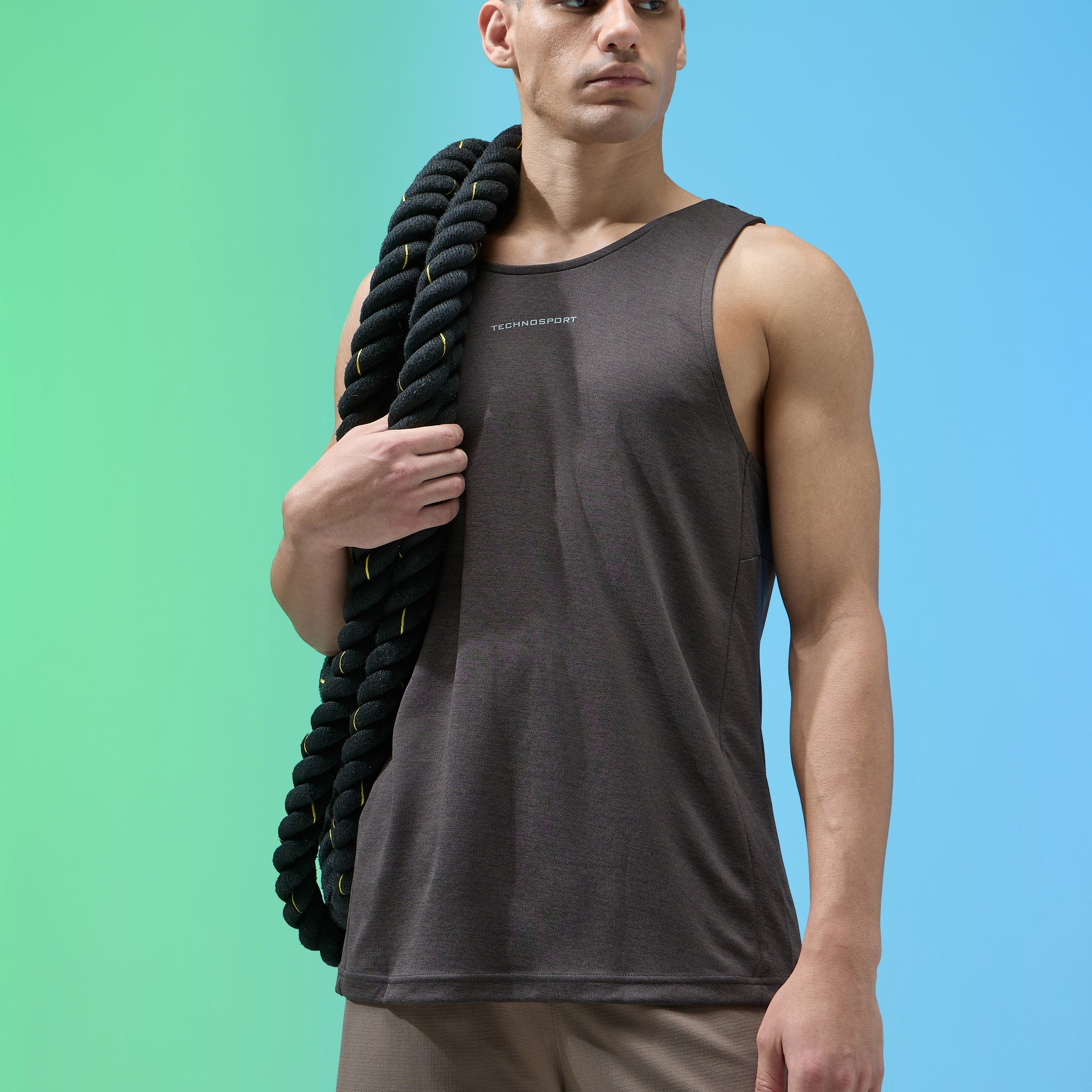 Men Melange Slim Fit Round Neck Sports Innerwear Vest with DOUBLE COOL
