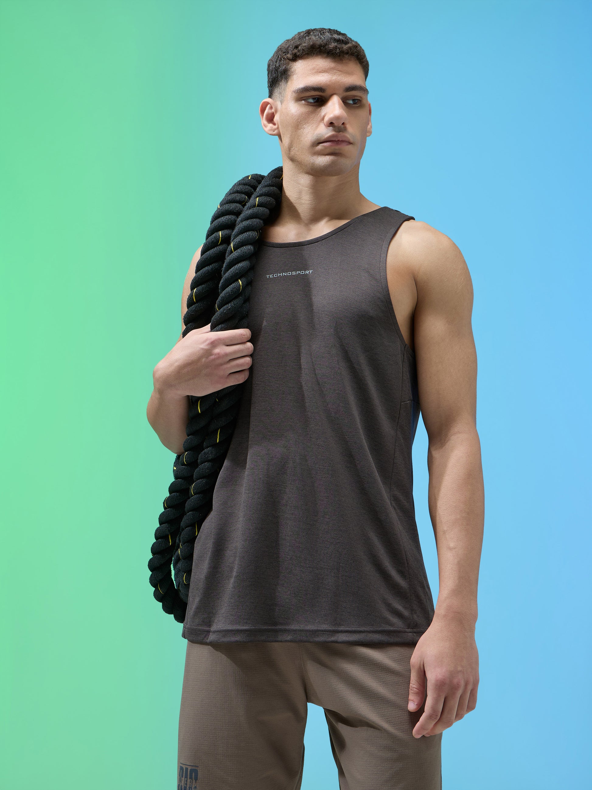 Men Melange Slim Fit Round Neck Sports Innerwear Vest with DOUBLE COOL