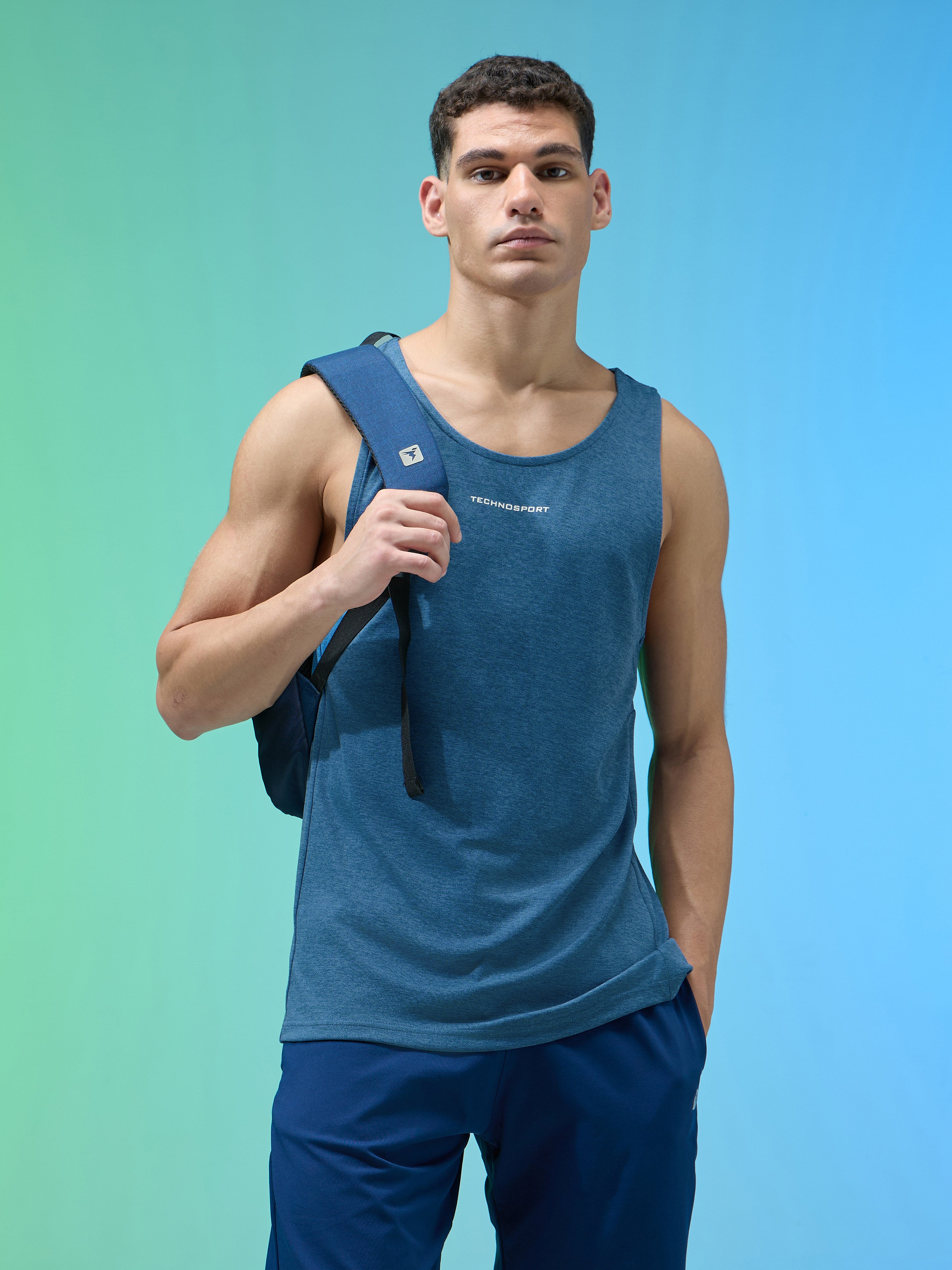 Men Melange Slim Fit Round Neck Sports Innerwear Vest with DOUBLE COOL