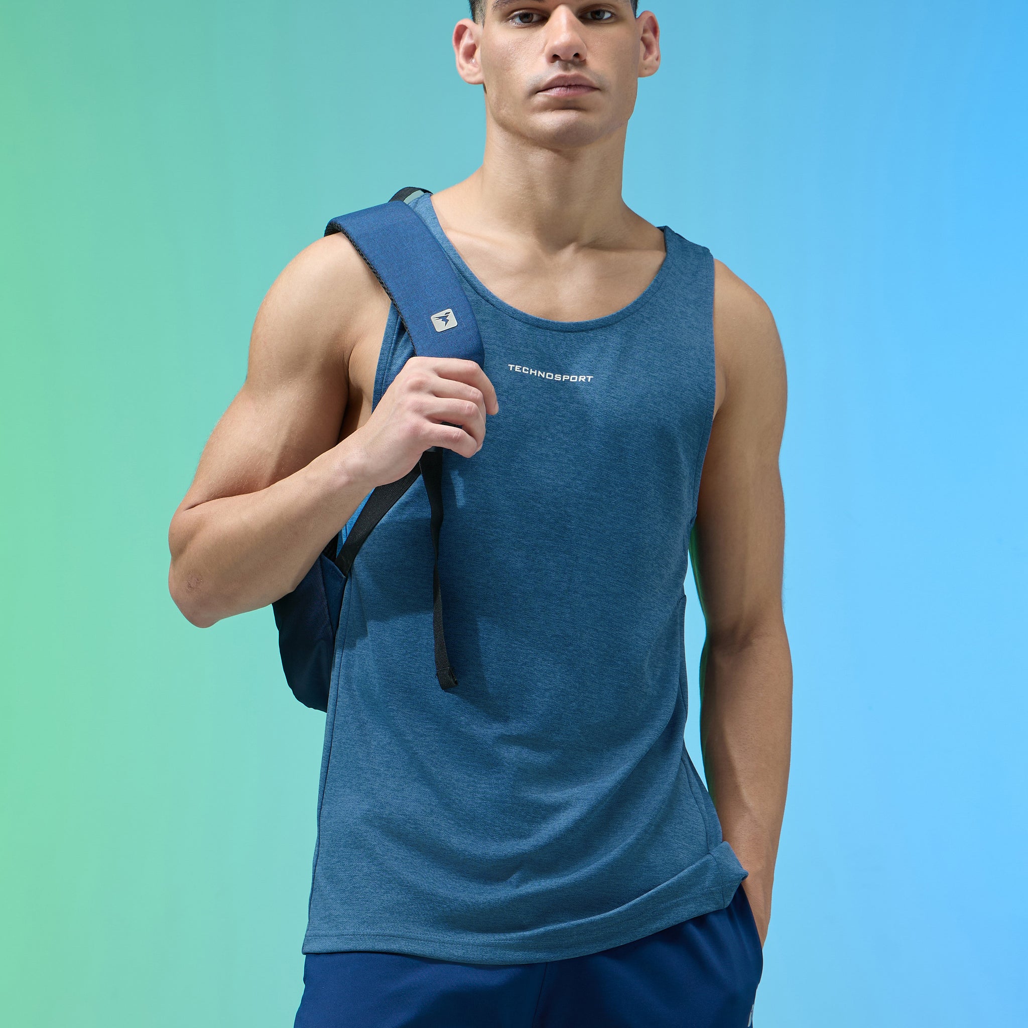 Men Melange Slim Fit Round Neck Sports Innerwear Vest with DOUBLE COOL