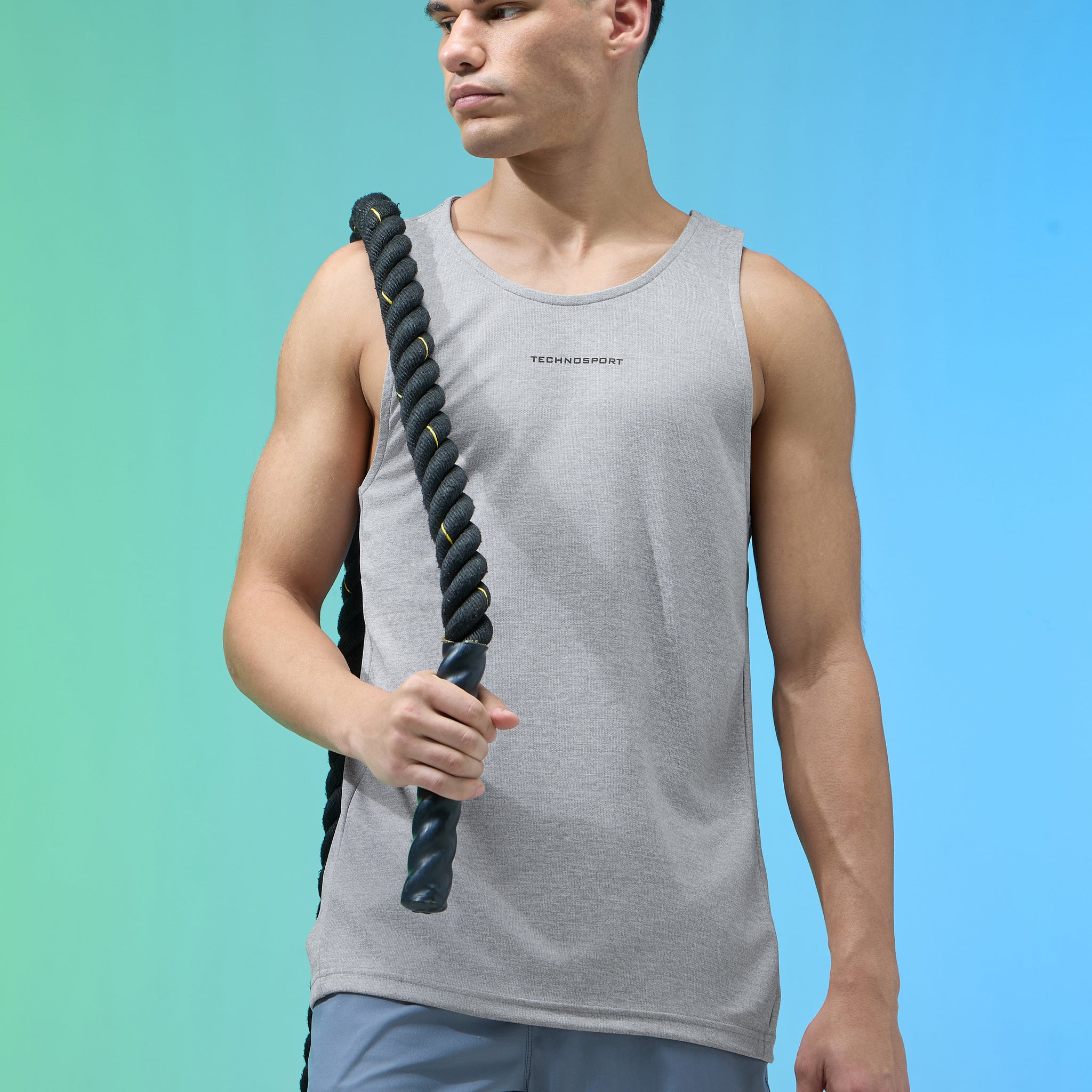 Men Melange Slim Fit Round Neck Sports Innerwear Vest with DOUBLE COOL