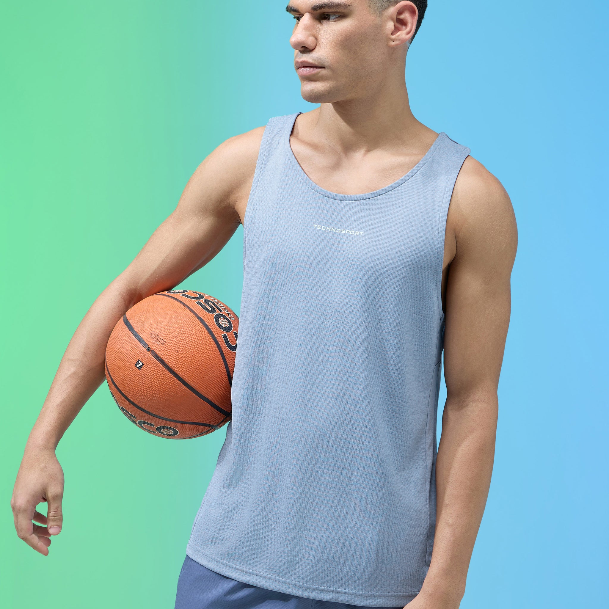 Men Melange Slim Fit Round Neck Sports Innerwear Vest with DOUBLE COOL