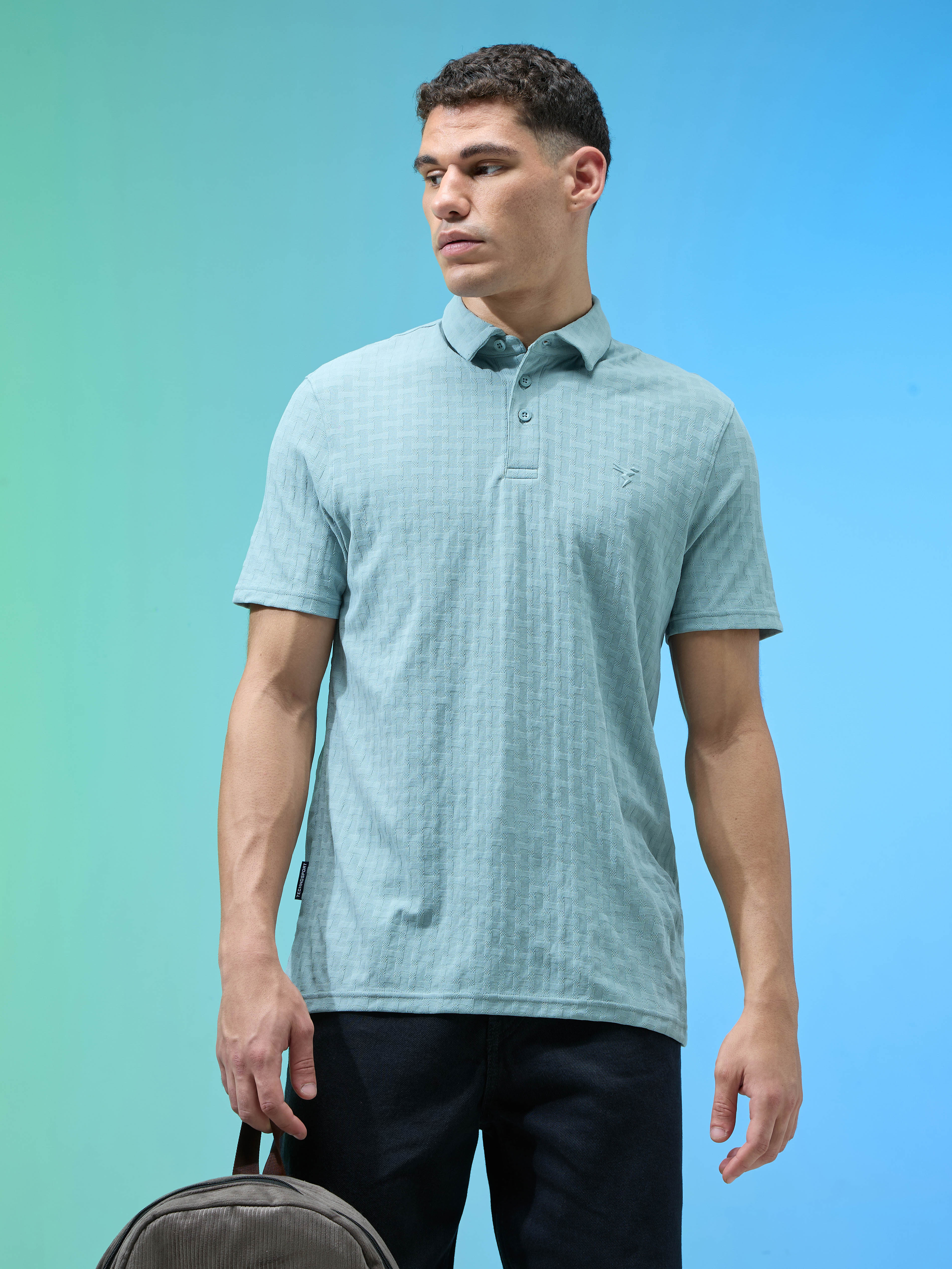 Men Jacquard Slim Fit Polo Sports T-shirt with COTFLEX