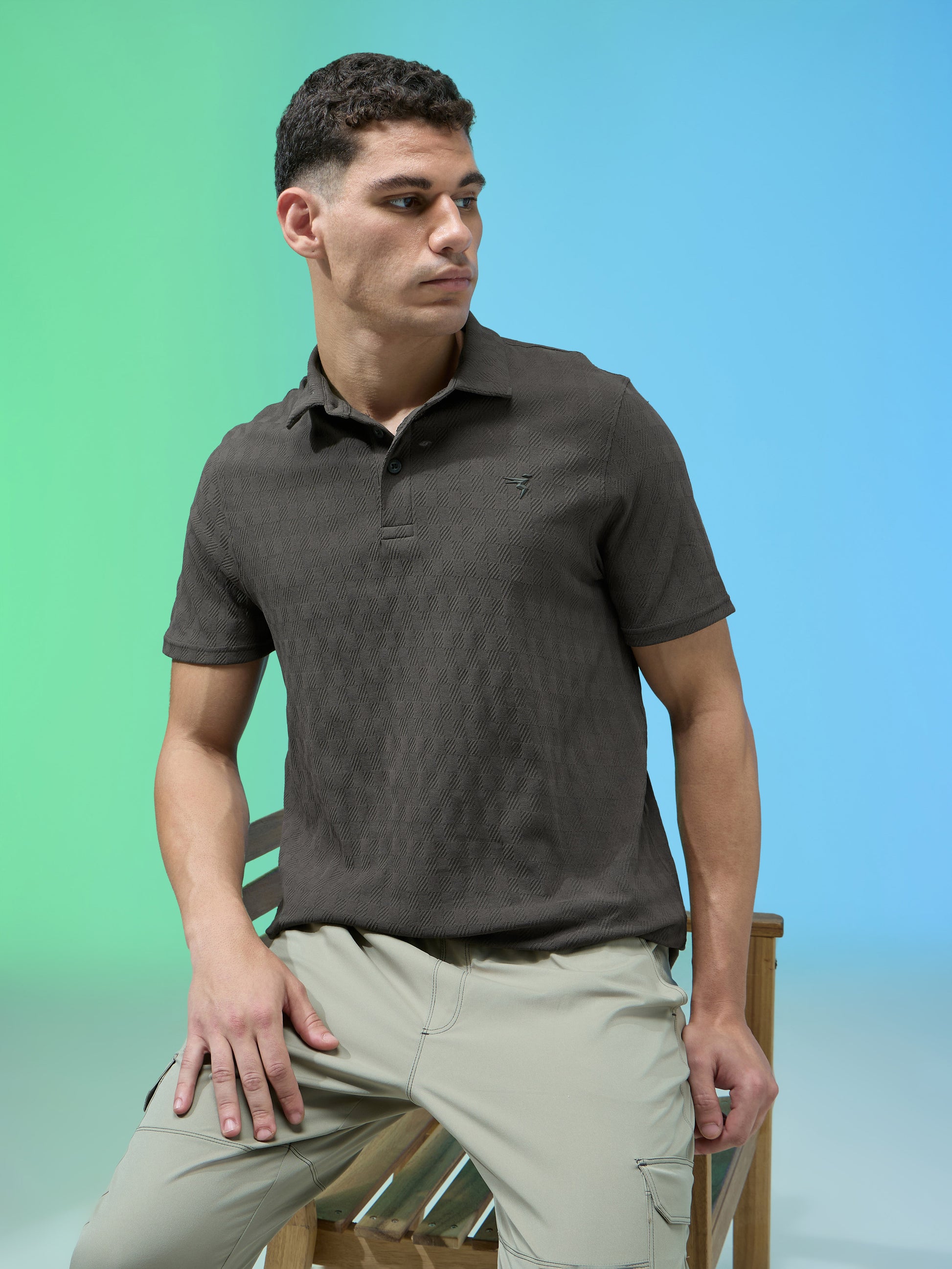 Men Jacquard Slim Fit Polo Sports T-shirt with COTFLEX