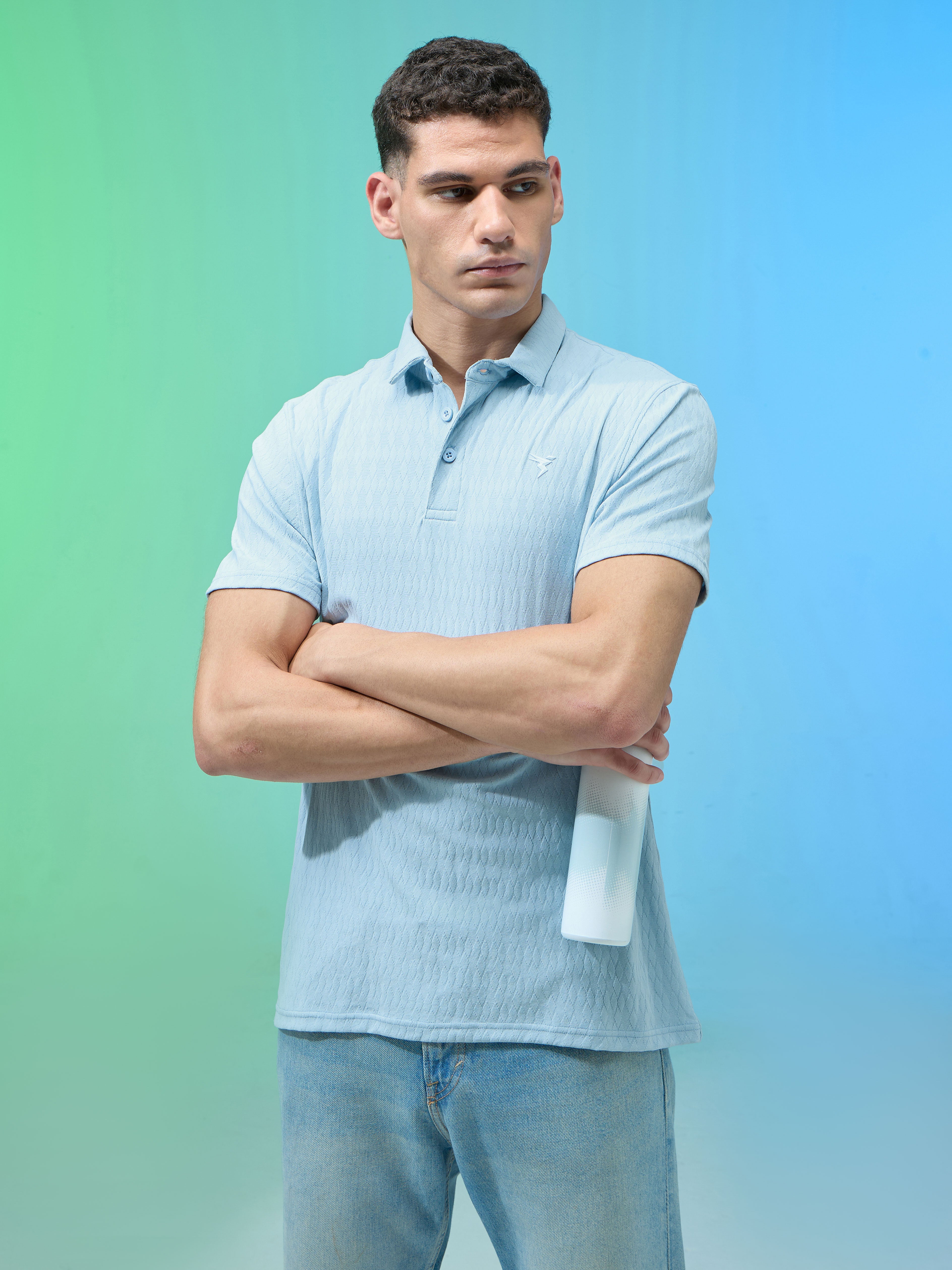 Men Jacquard Slim Fit Polo Sports T-shirt with COTFLEX