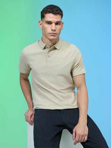 Men Jacquard Slim Fit Polo Sports T-shirt with COTFLEX