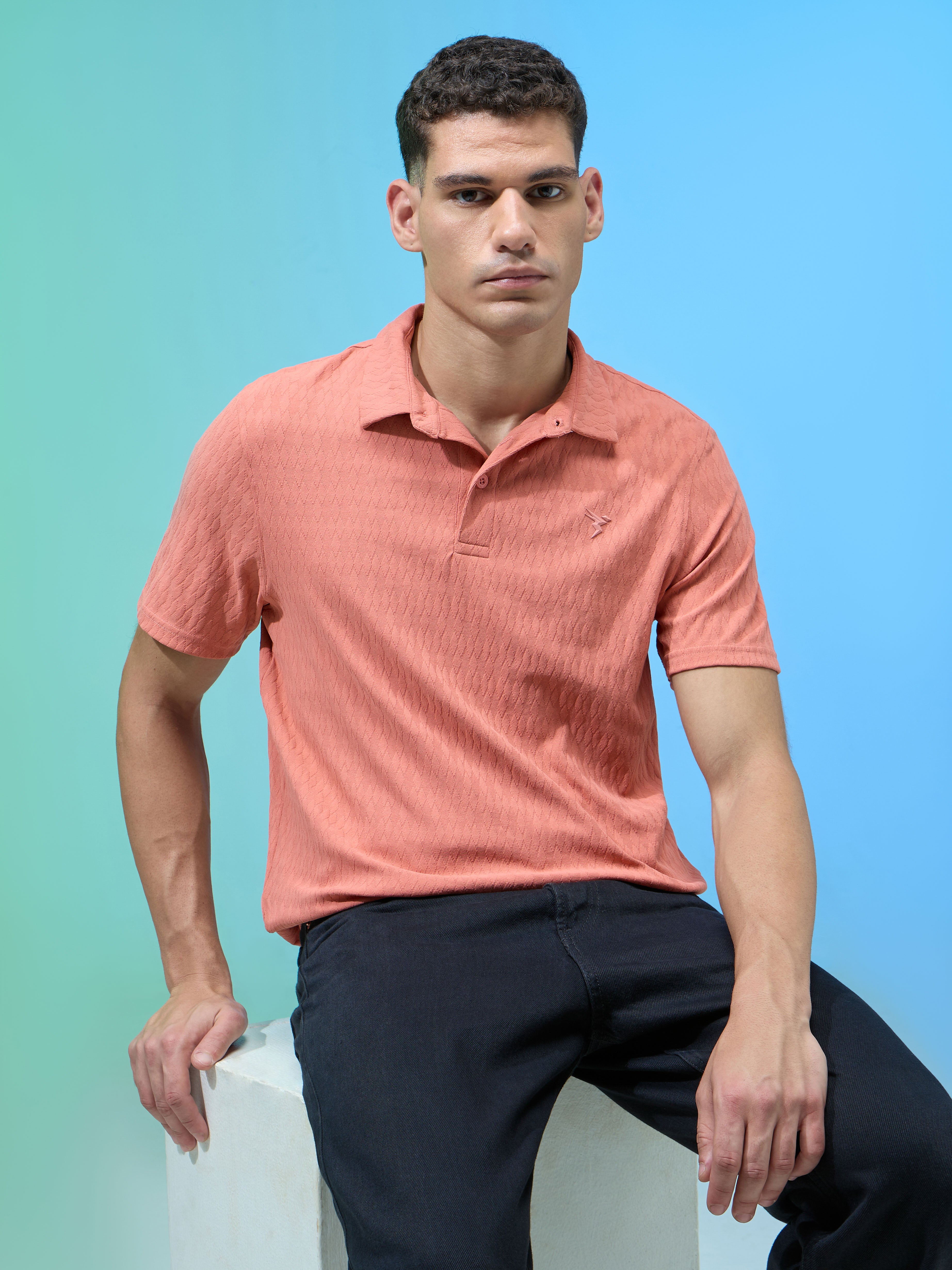 Men Jacquard Slim Fit Polo Sports T-shirt with COTFLEX