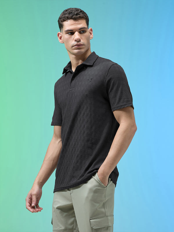 Men Jacquard Slim Fit Polo Sports T-shirt with COTFLEX