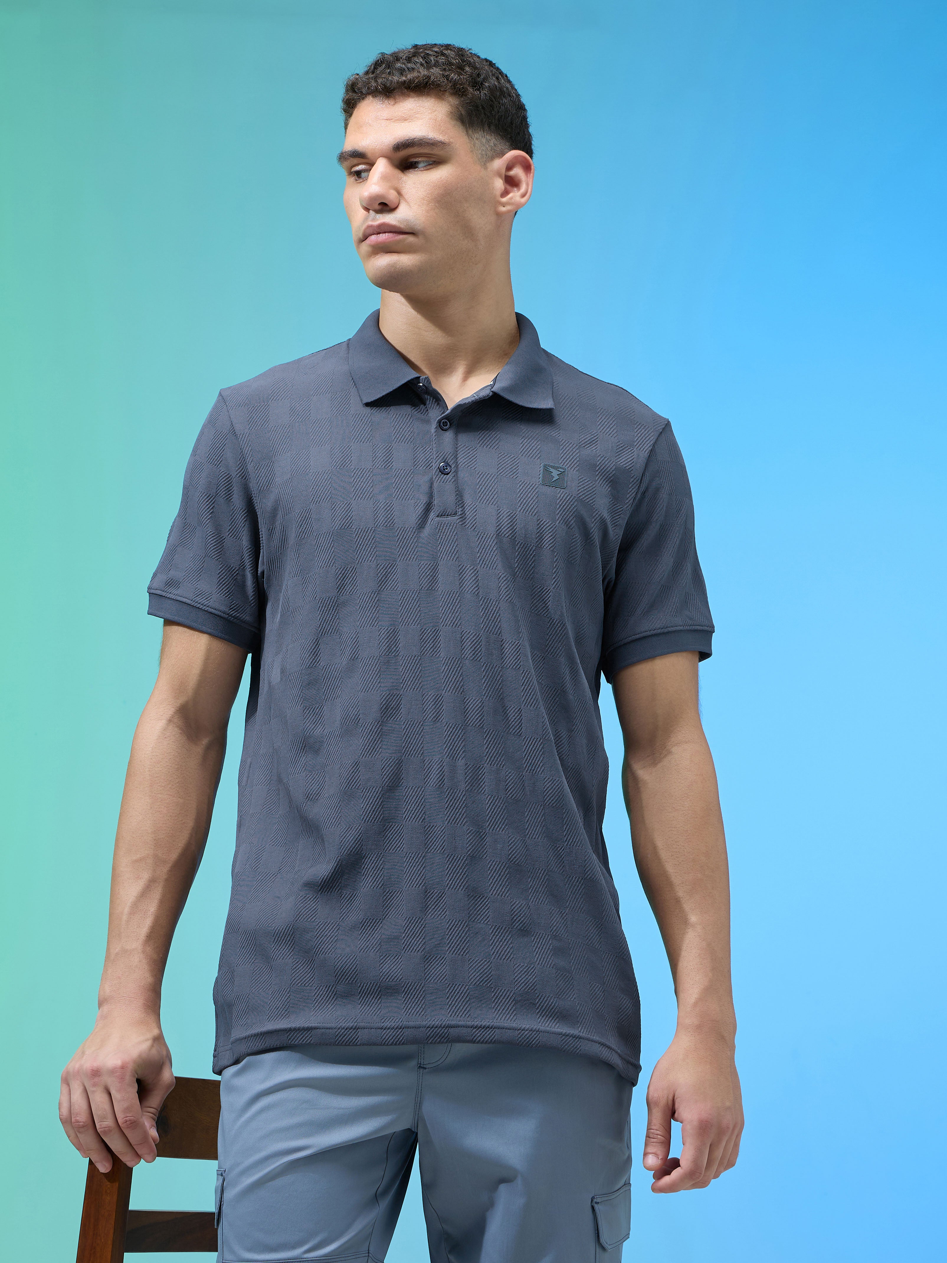 Men Jacquard Slim Fit Polo Sports T-shirt with COTFLEX