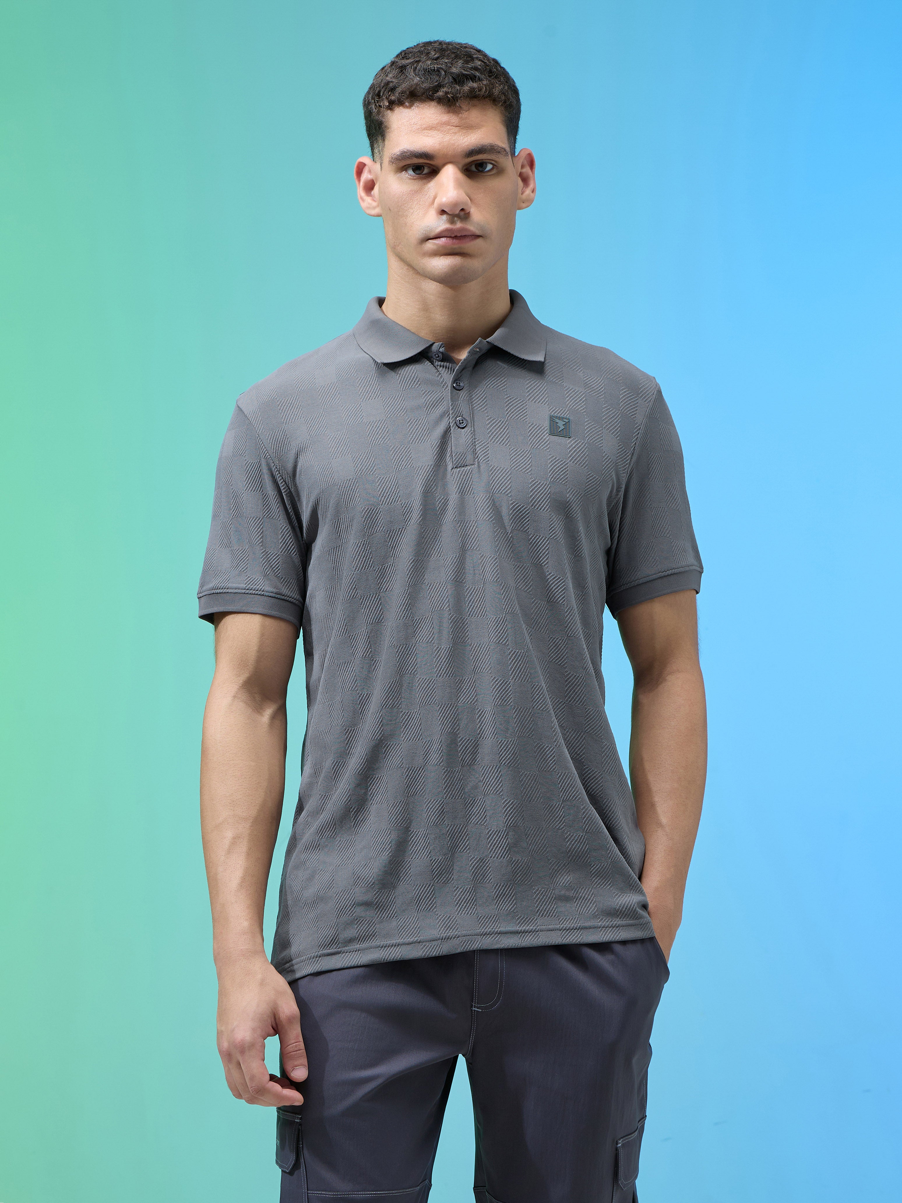 Men Jacquard Slim Fit Polo Sports T-shirt with COTFLEX