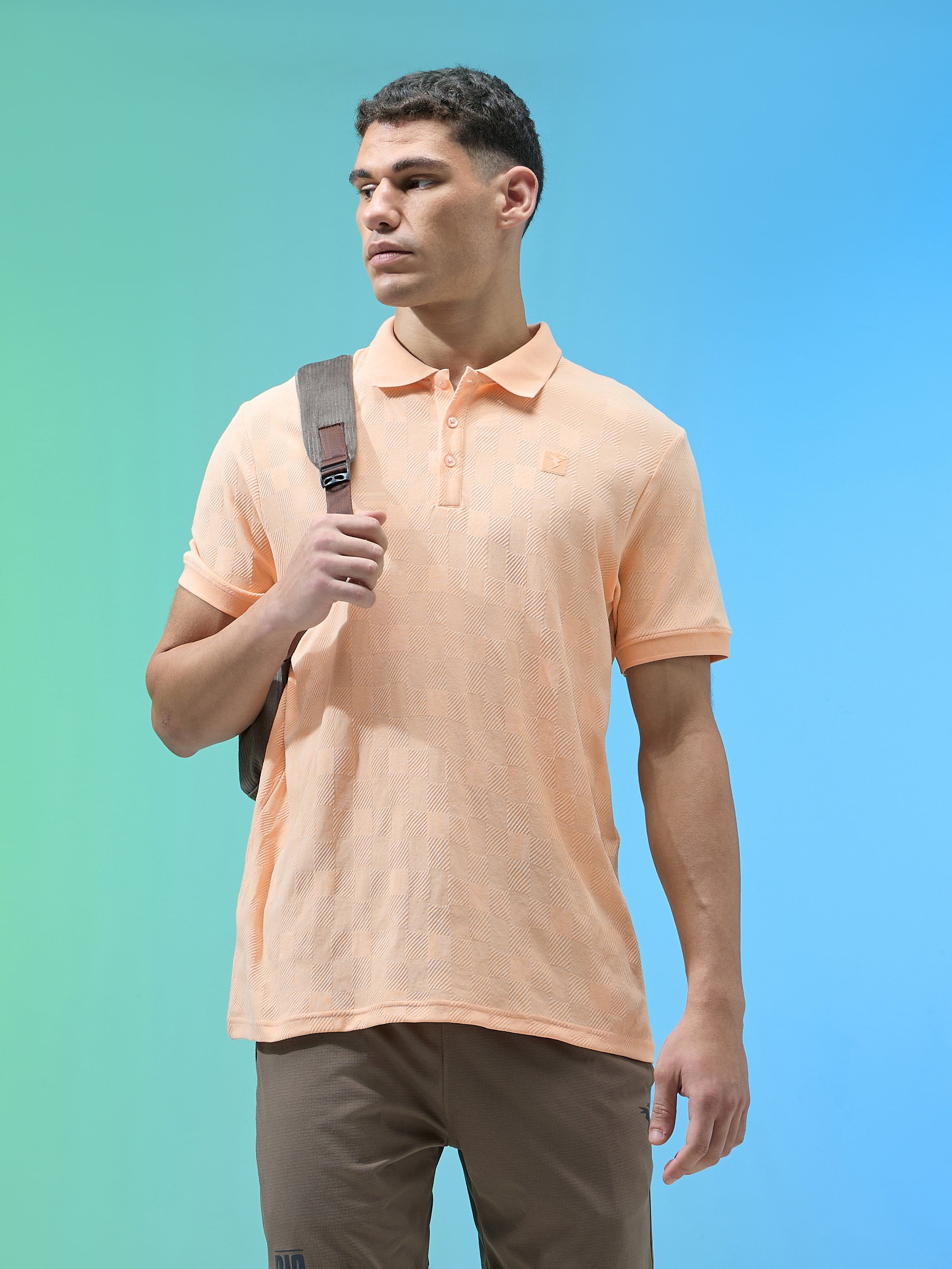 Men Jacquard Slim Fit Polo Sports T-shirt with COTFLEX