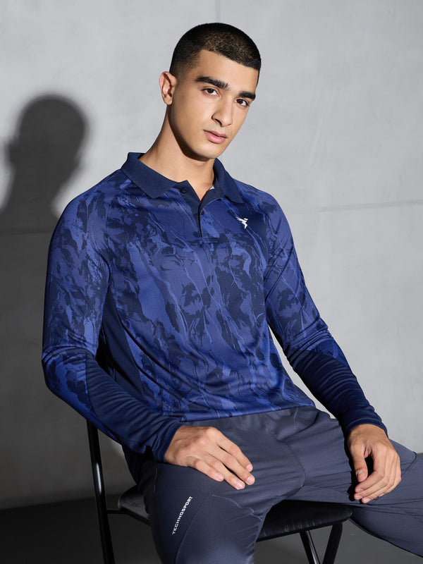 Men Printed Slim Fit Polo Sports T-shirt with TECHNOCOOL+