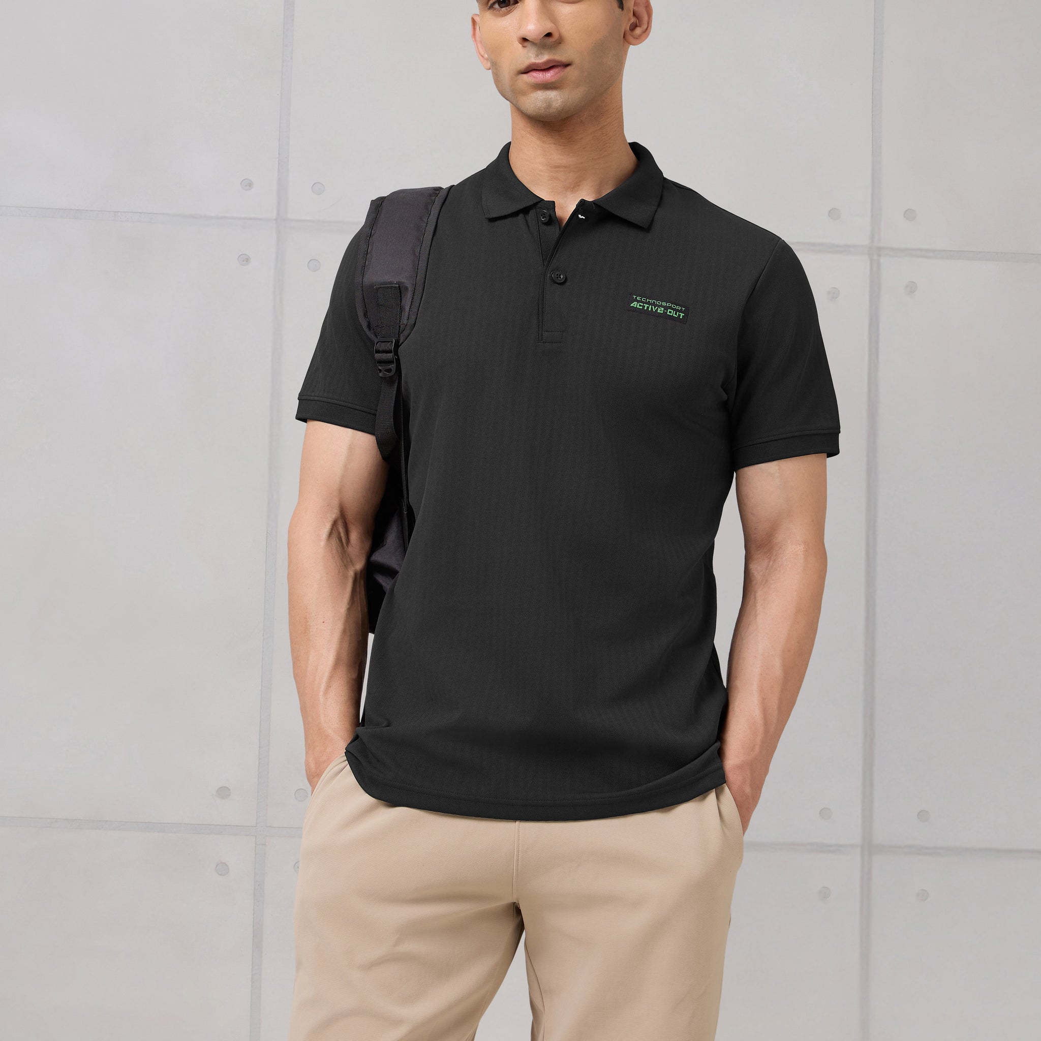 Men Self Design Active Out Slim Fit Polo T-Shirt with ELASTO PLUS