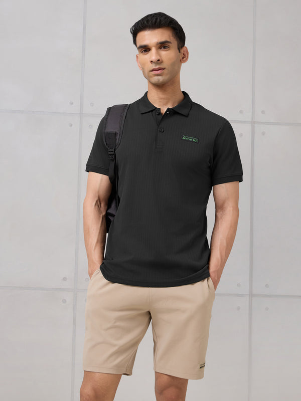 Men Self Design Active Out Slim Fit Polo T-Shirt with ELASTO PLUS