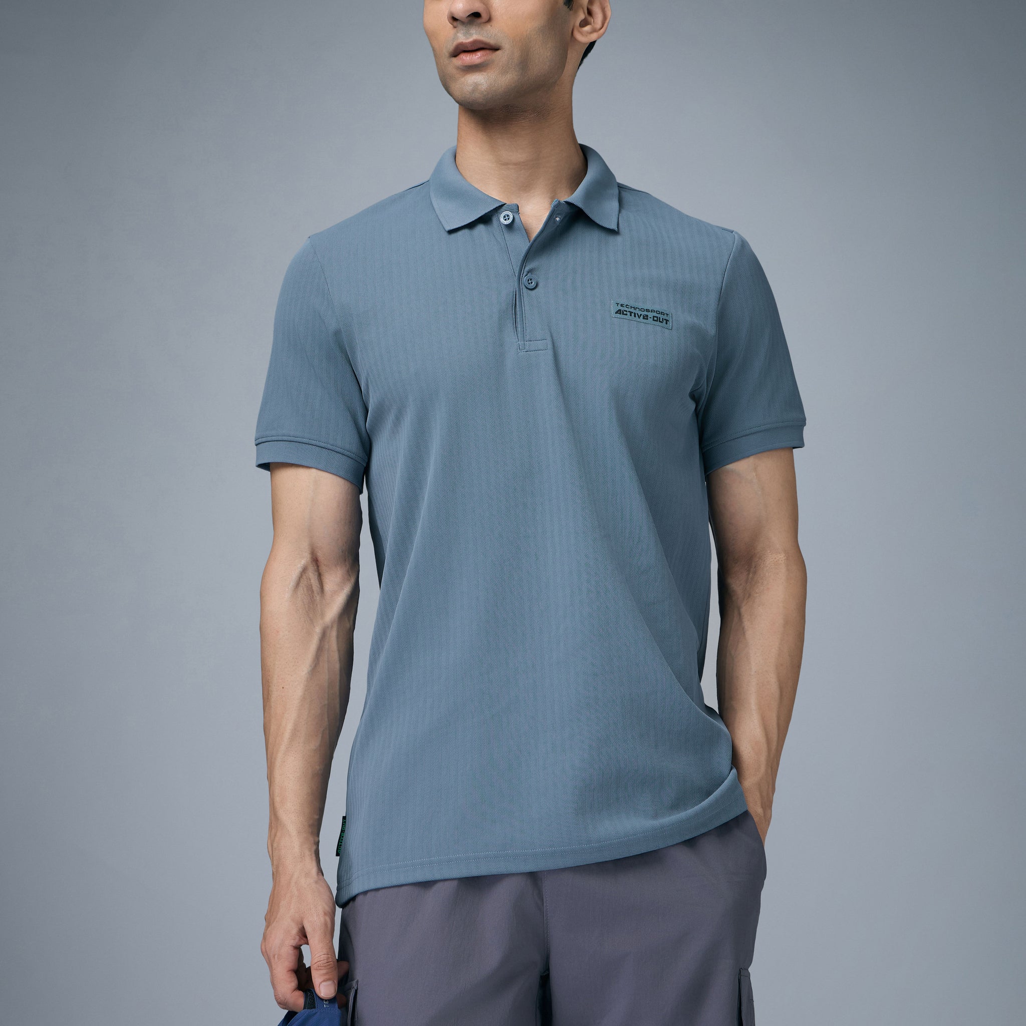 Men Self Design Active Out Slim Fit Polo T-Shirt with ELASTO PLUS