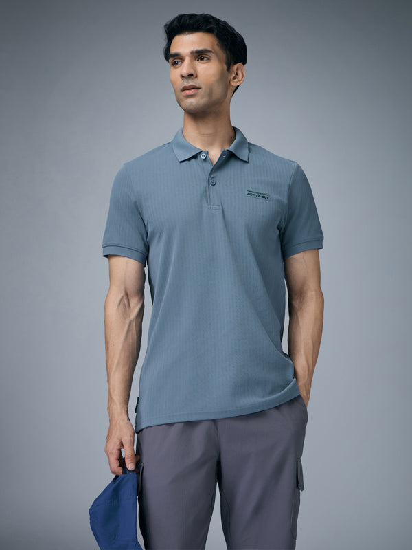 Men Self Design Active Out Slim Fit Polo T-Shirt with ELASTO PLUS