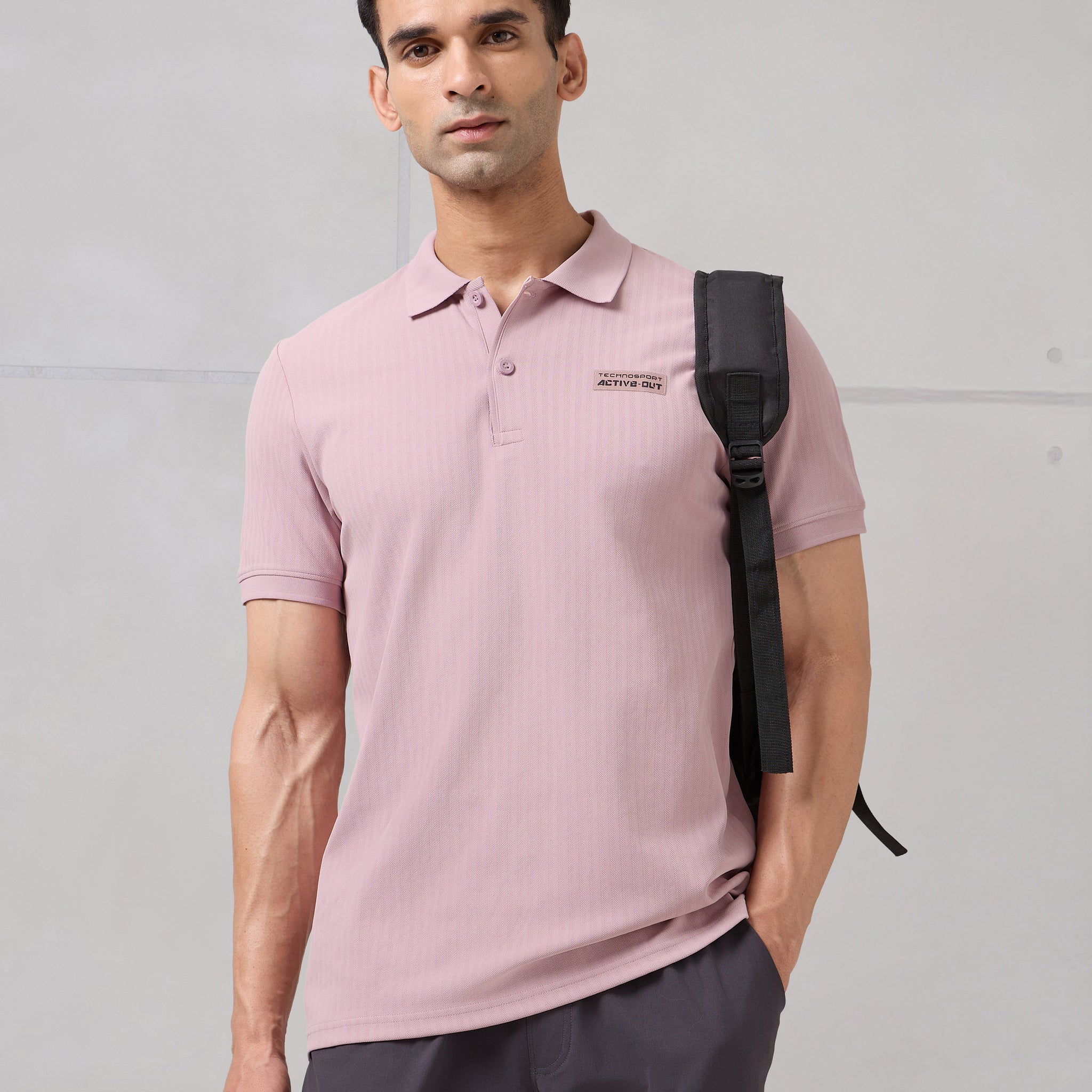 Men Self Design Active Out Slim Fit Polo T-Shirt with ELASTO PLUS