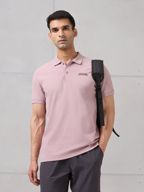 Men Self Design Active Out Slim Fit Polo T-Shirt with ELASTO PLUS