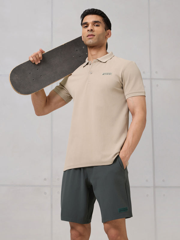 Men Self Design Active Out Slim Fit Polo T-Shirt with ELASTO PLUS