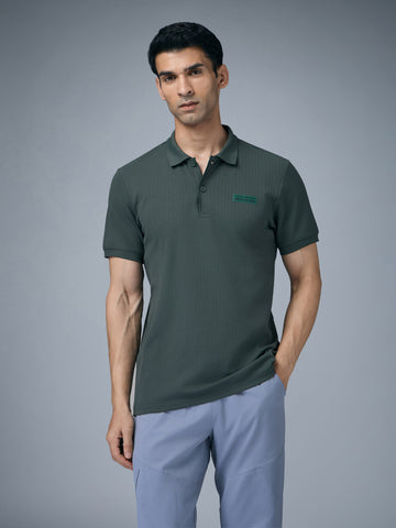 Men Self Design Active Out Slim Fit Polo T-Shirt with ELASTO PLUS