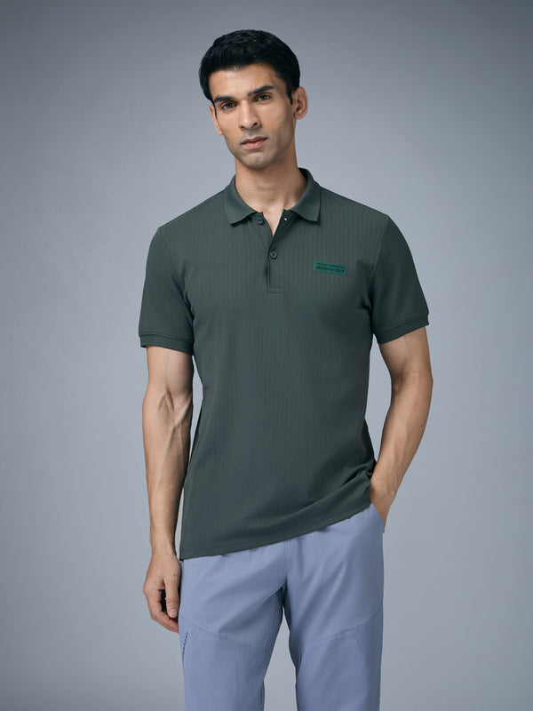 Men Self Design Active Out Slim Fit Polo T-Shirt with ELASTO PLUS