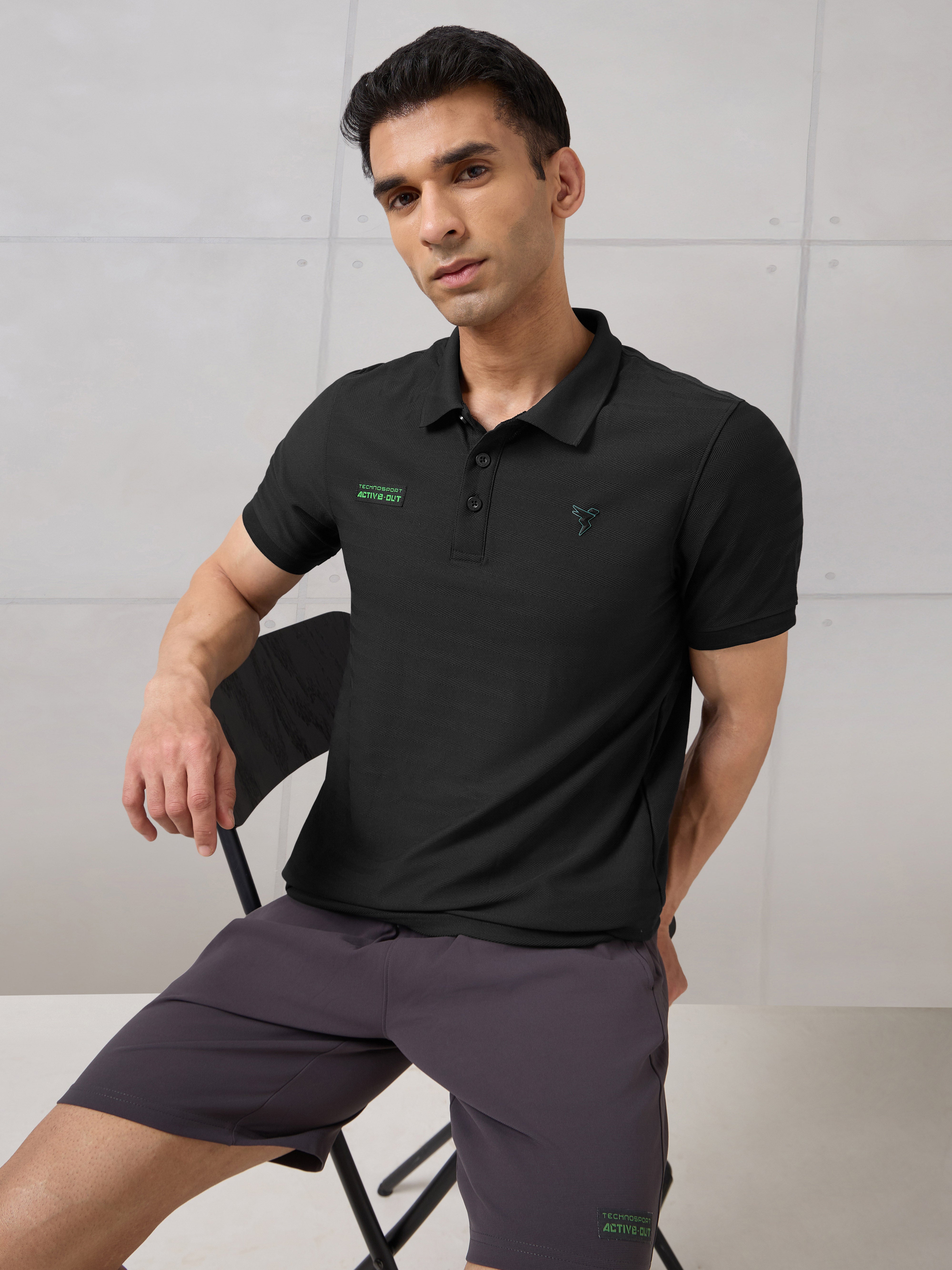 Men Self Design Active Out Polo T-Shirt Slim Fit with MATPIQ