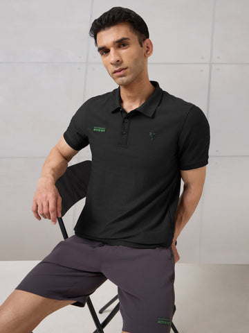 Men Self Design Active Out Polo T-Shirt Slim Fit with MATPIQ