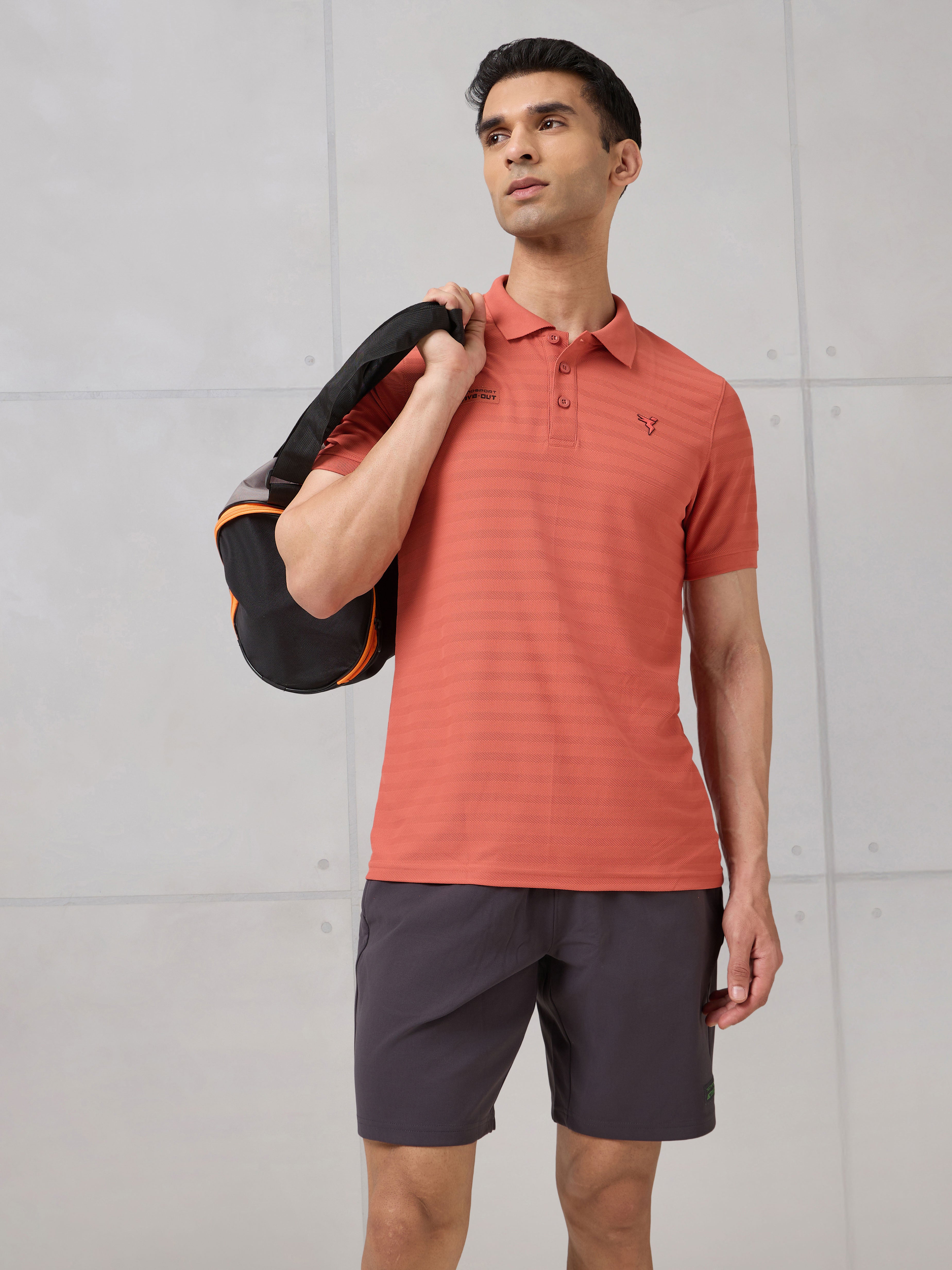 Men Self Design Active Out Polo T-Shirt Slim Fit with MATPIQ
