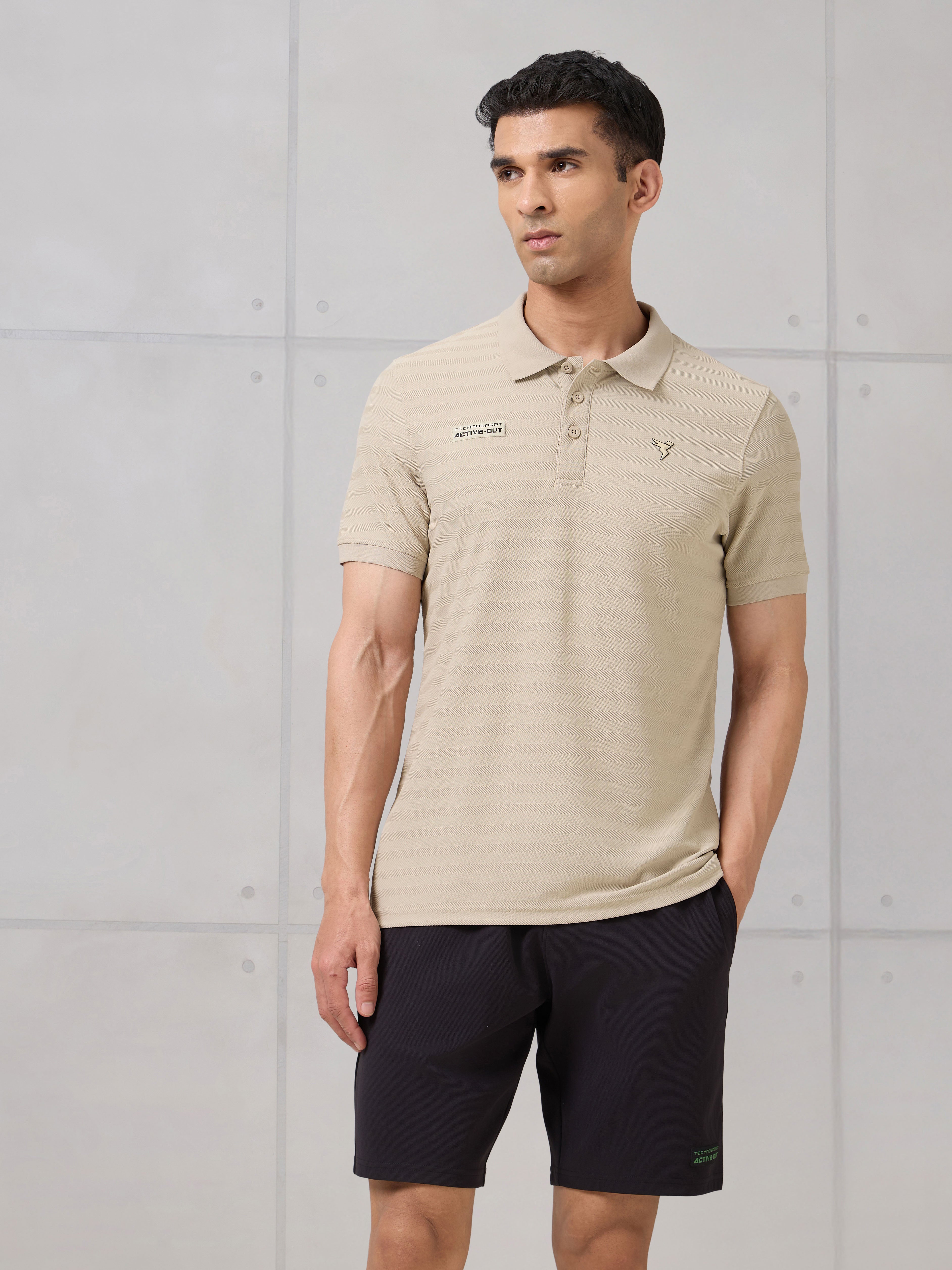 Men Self Design Active Out Polo T-Shirt Slim Fit with MATPIQ