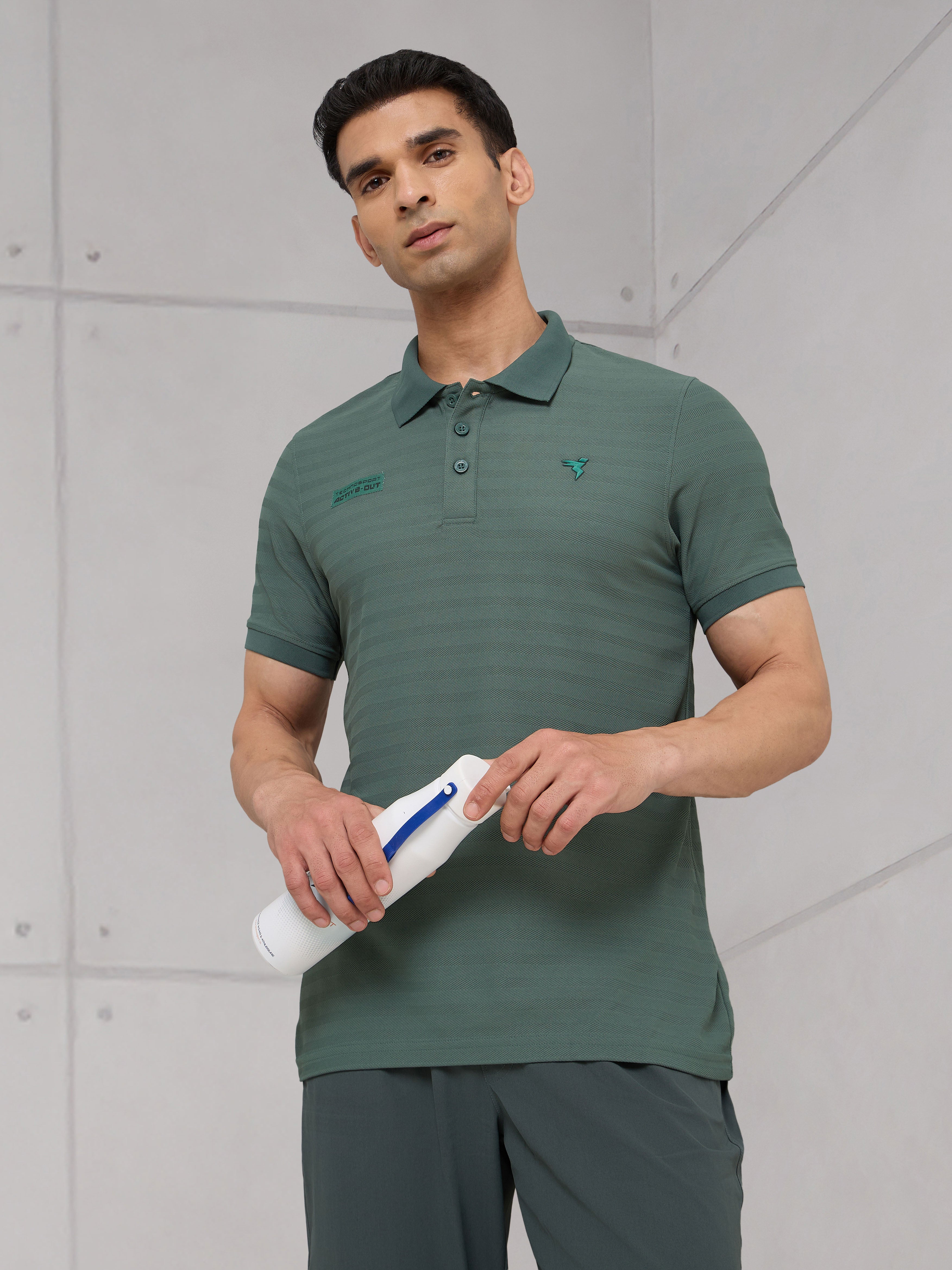 Men Self Design Active Out Polo T-Shirt Slim Fit with MATPIQ