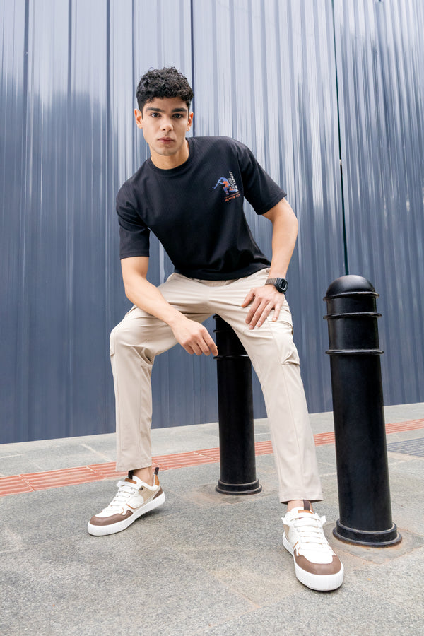 Men Round Neck Back Printed Active Out Regular Fit T-Shirt with ELASTOPLUS