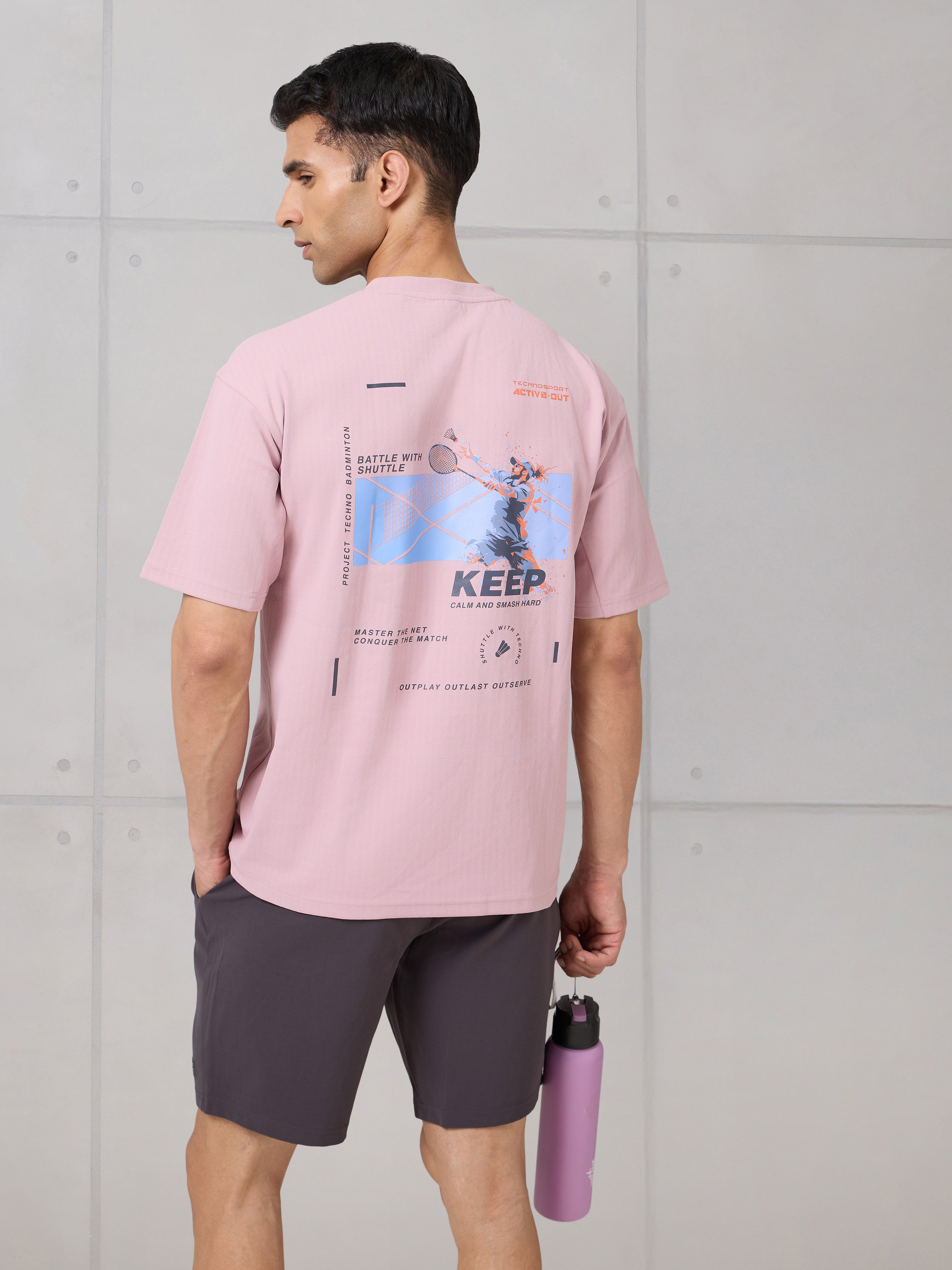 Men Round Neck Back Printed Active Out Regular Fit T-Shirt with ELASTOPLUS