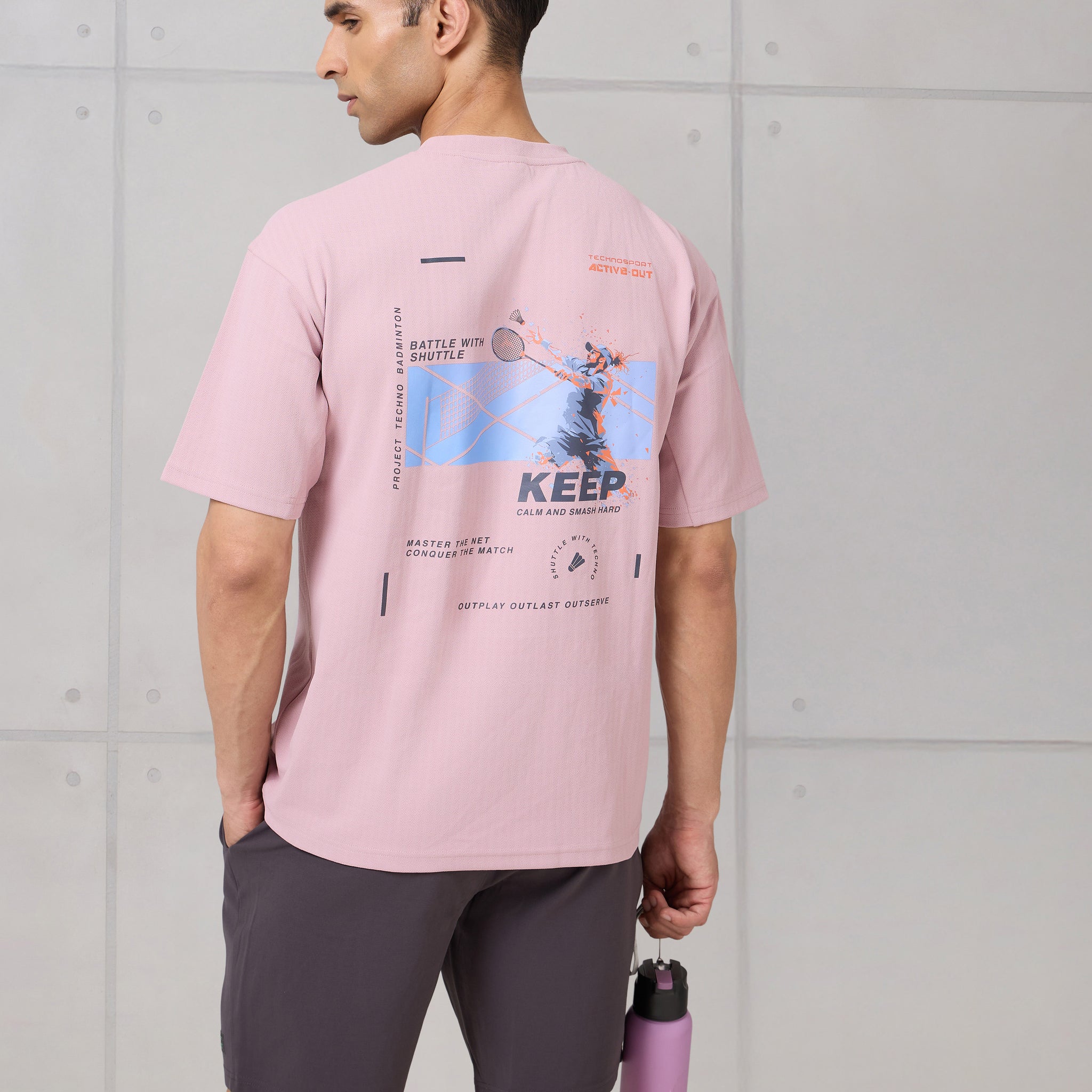 Men Round Neck Back Printed Active Out Regular Fit T-Shirt with ELASTOPLUS