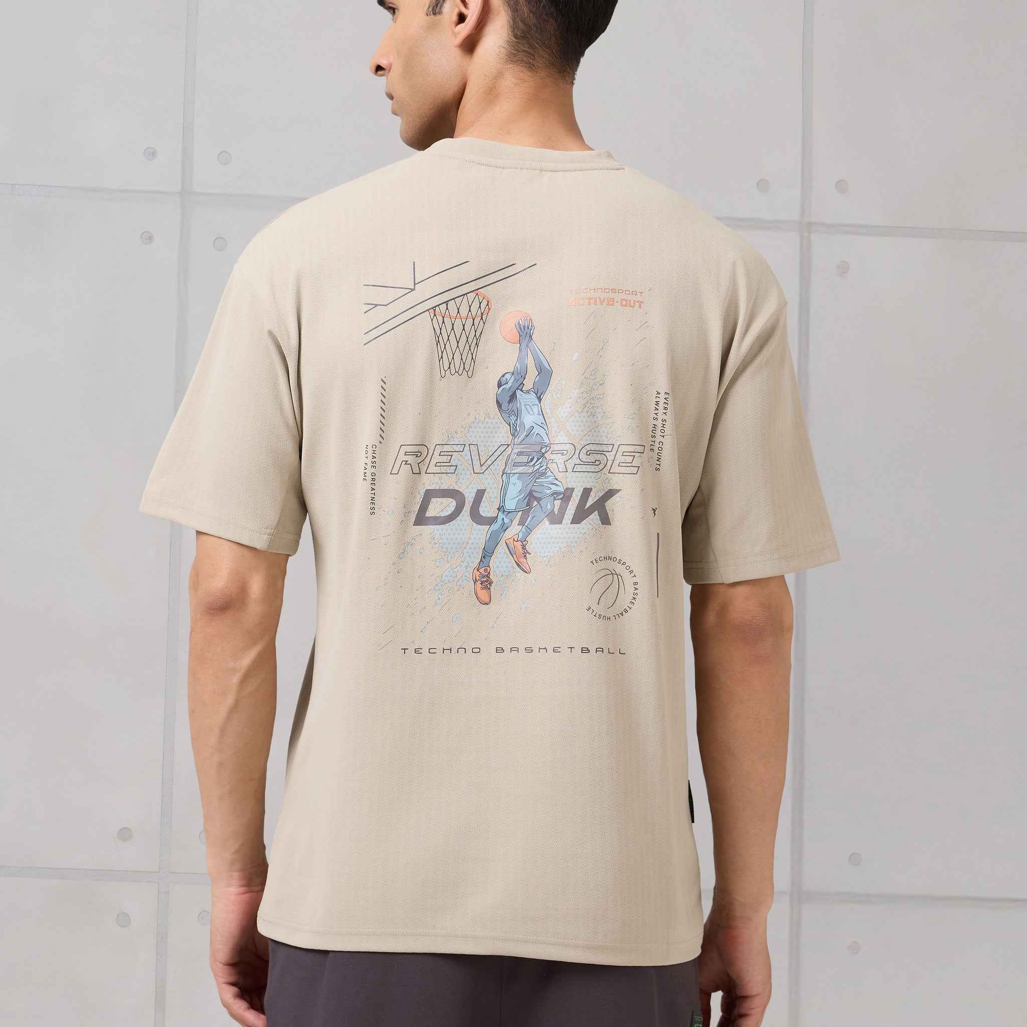 Men Round Neck Back Printed Active Out Regular Fit T-Shirt with ELASTOPLUS