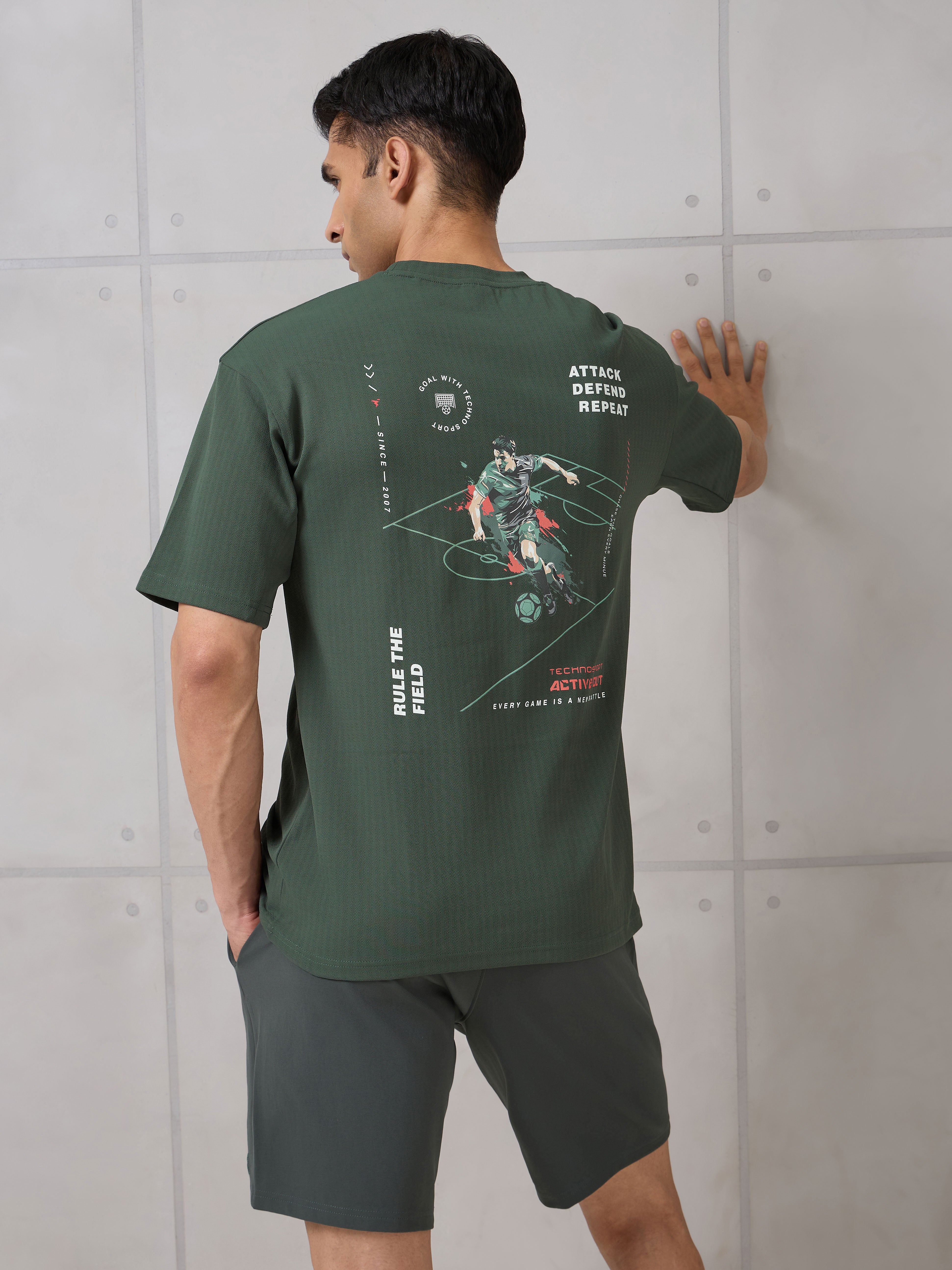 Men Round Neck Back Printed Active Out Regular Fit T-Shirt with ELASTOPLUS