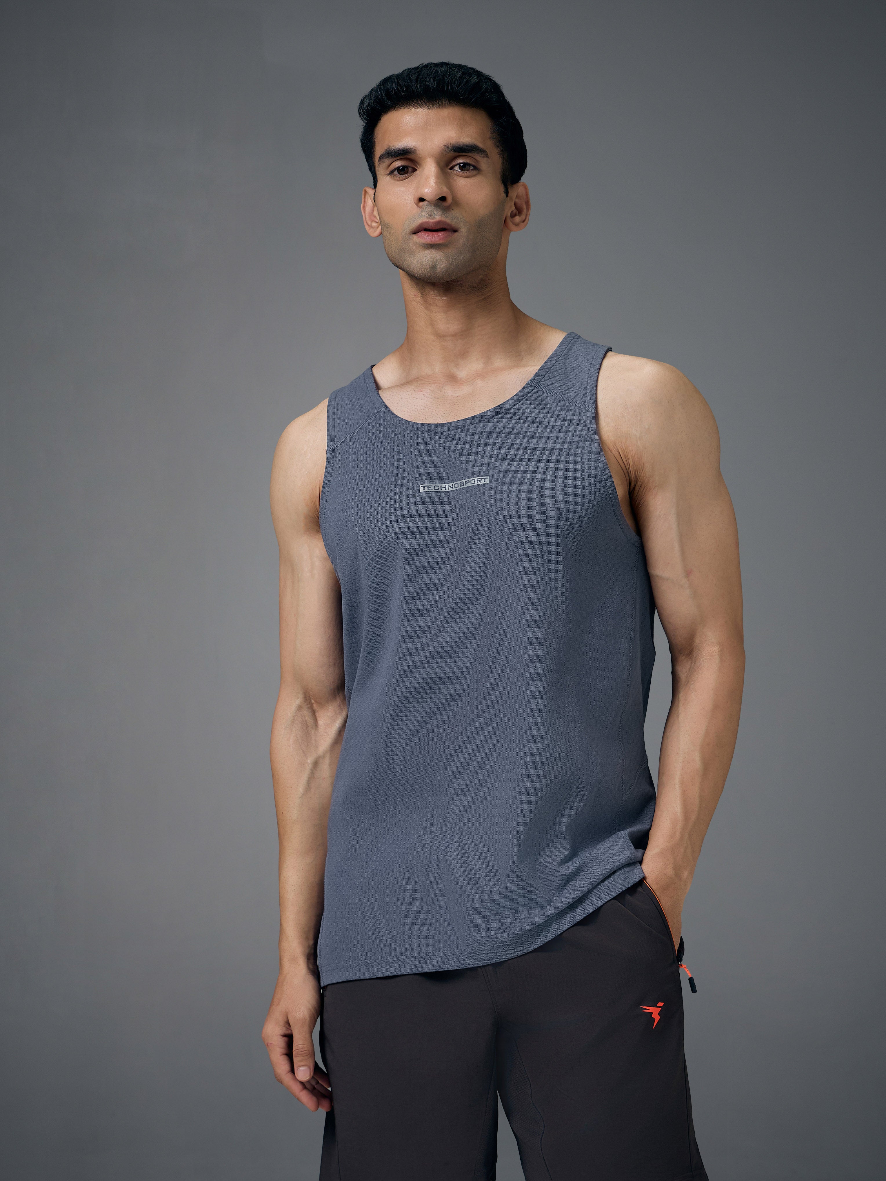 Men Jacquard Slim Fit Crew Neck Innerwear Vest with ELASTO LITE