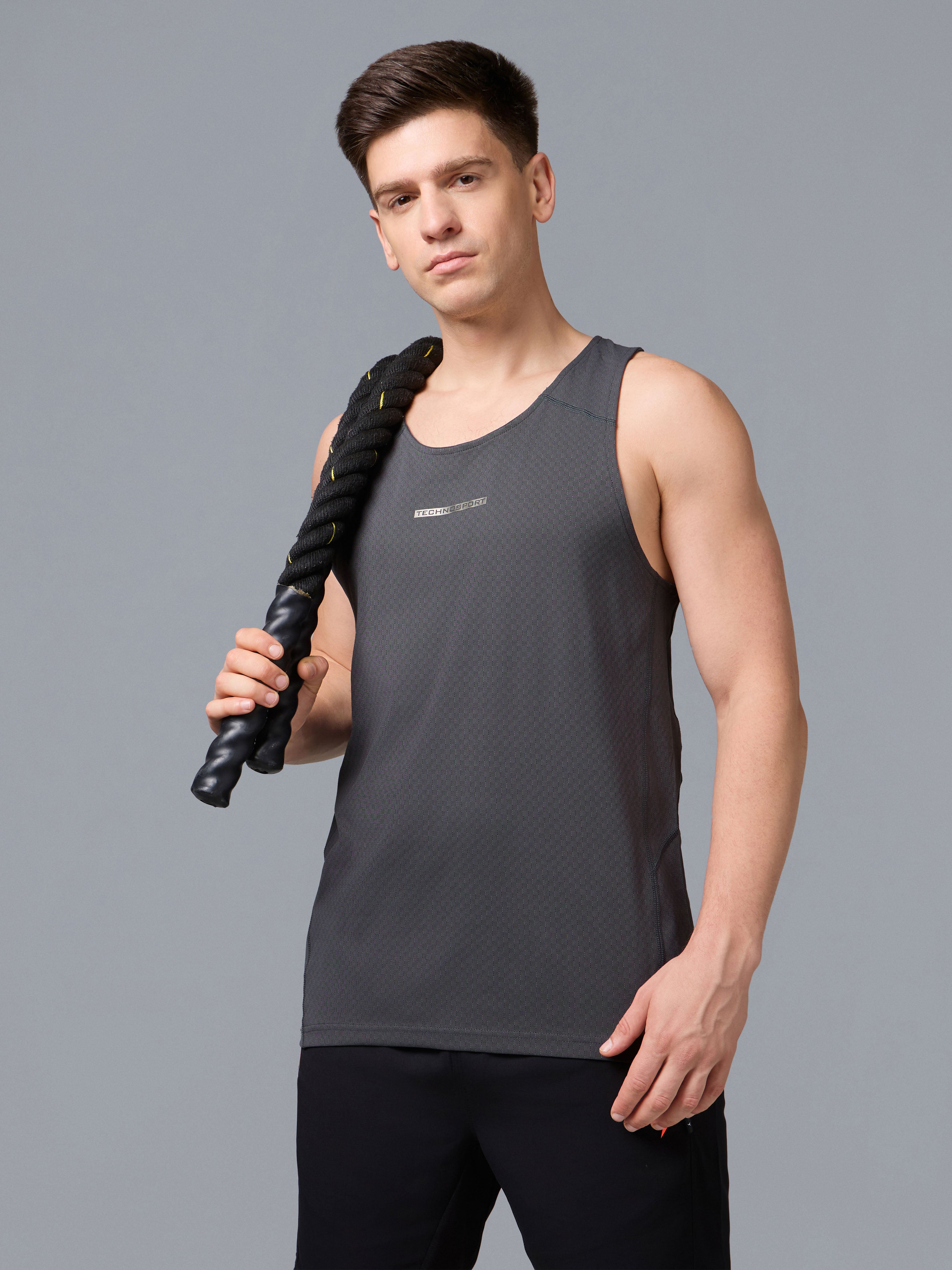 Men Jacquard Slim Fit Crew Neck Innerwear Vest with ELASTO LITE