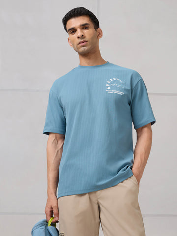 Men Round Neck Self Design Active Out Regular Fit T-Shirt with ELASTOPLUS