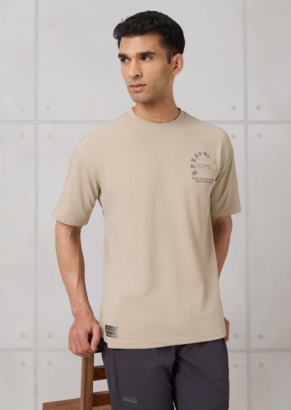 Men Round Neck Self Design Active Out Regular Fit T-Shirt with ELASTOPLUS