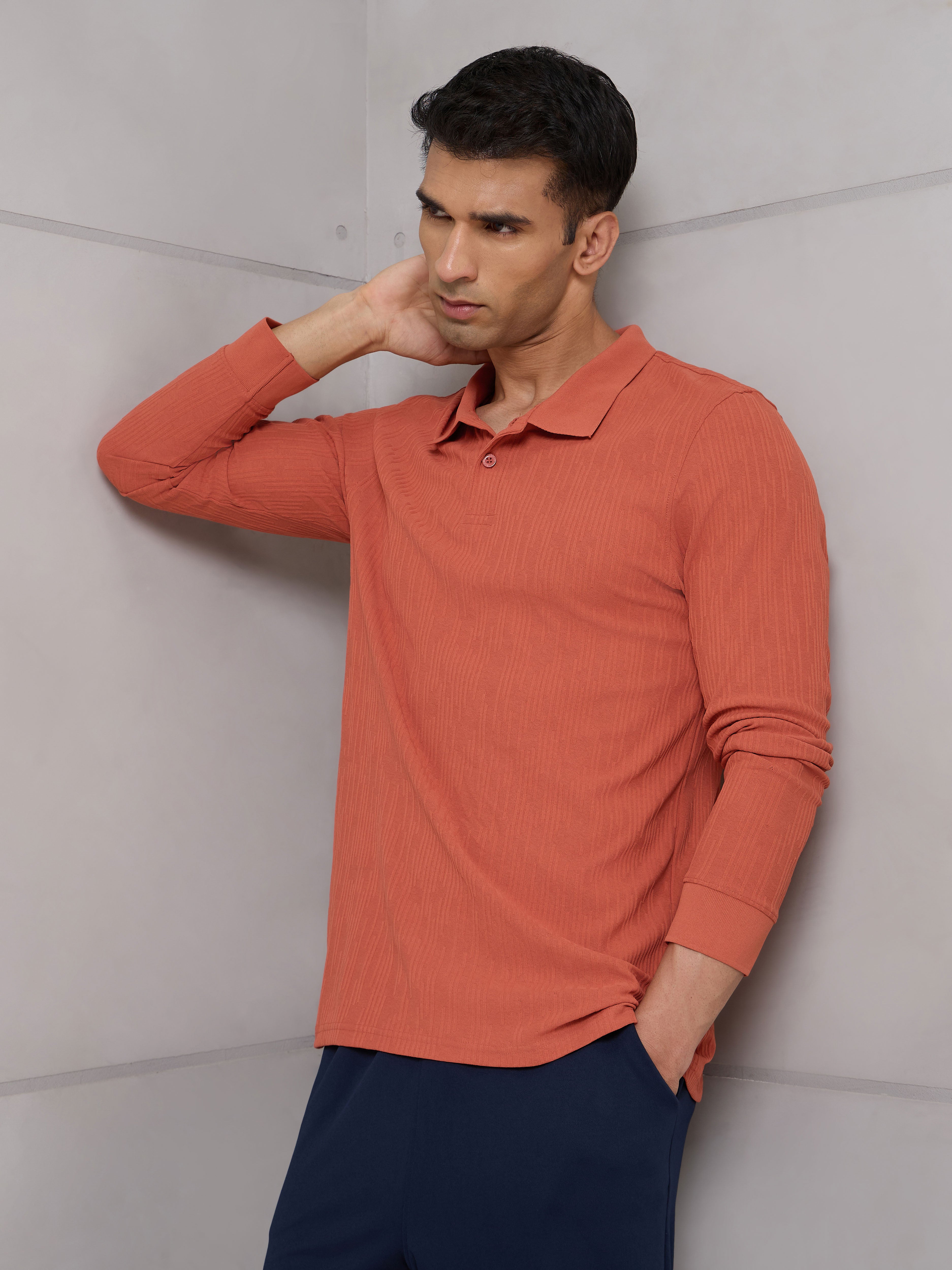 Men Solid Active Out Polo Neck T-shirt with COTFLEX